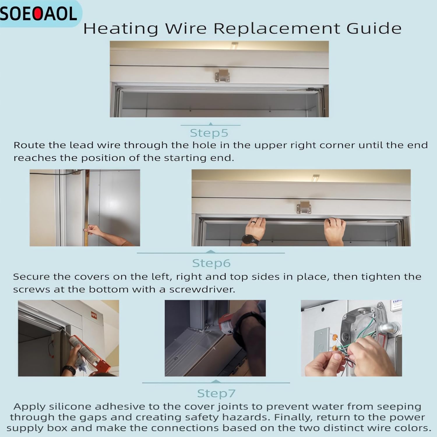 Freezer Parts Accessories，Self-Regulating Cold Storage Door Heater Cable for Walk-In Cooler Doors – Heater Cable Length: 232 Inches, Lead Wire Length: 19.7 Inches,120v Two - Wire Circuit