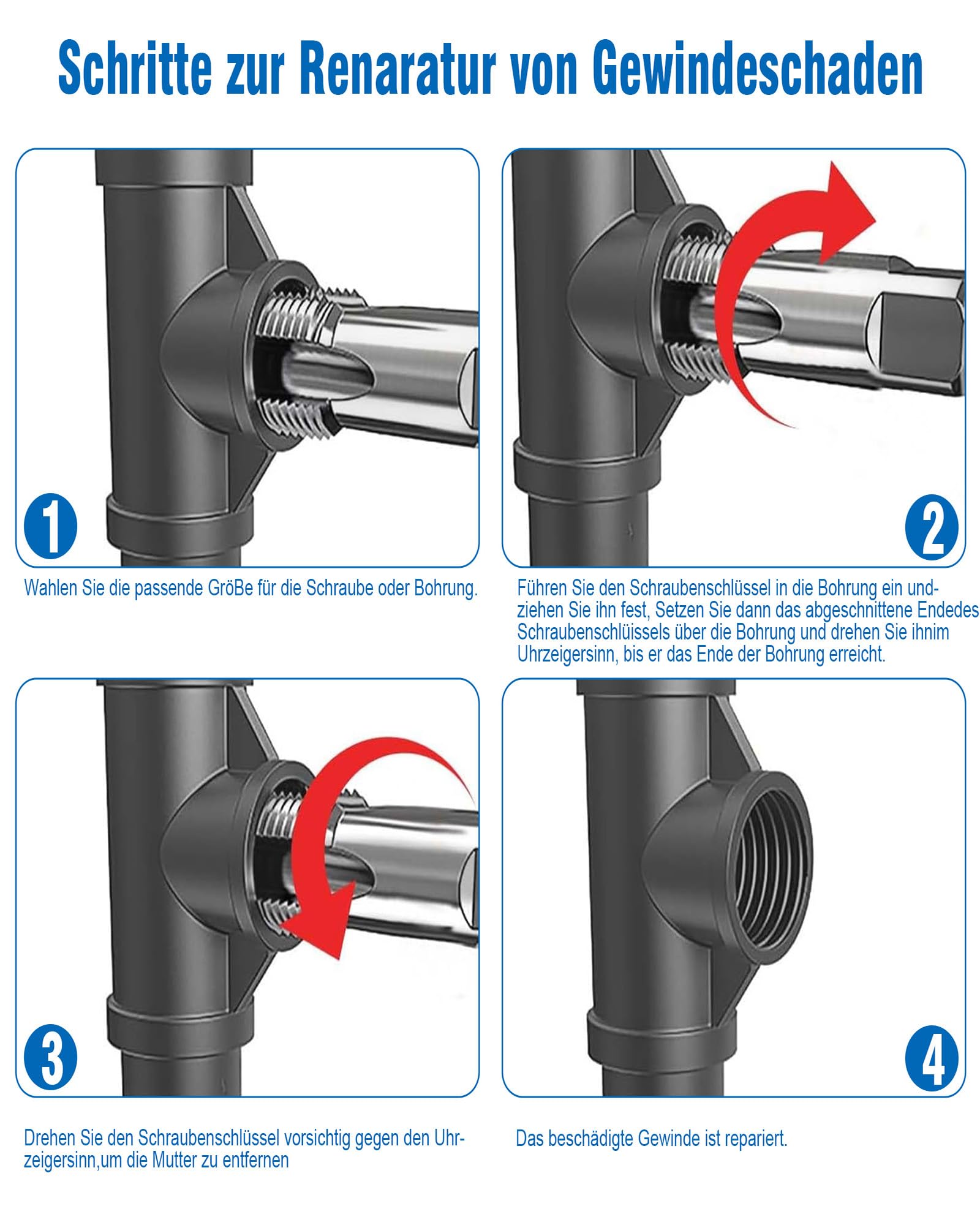 Set di 5 trapani per filettature di tubi BSP: 1/8 pollici, 1/4 pollici, 3/8 pollici, 1/2 pollici, 3/4 pollici filettatura interna ed esterna, utensile di riparazione per tubi metallici con