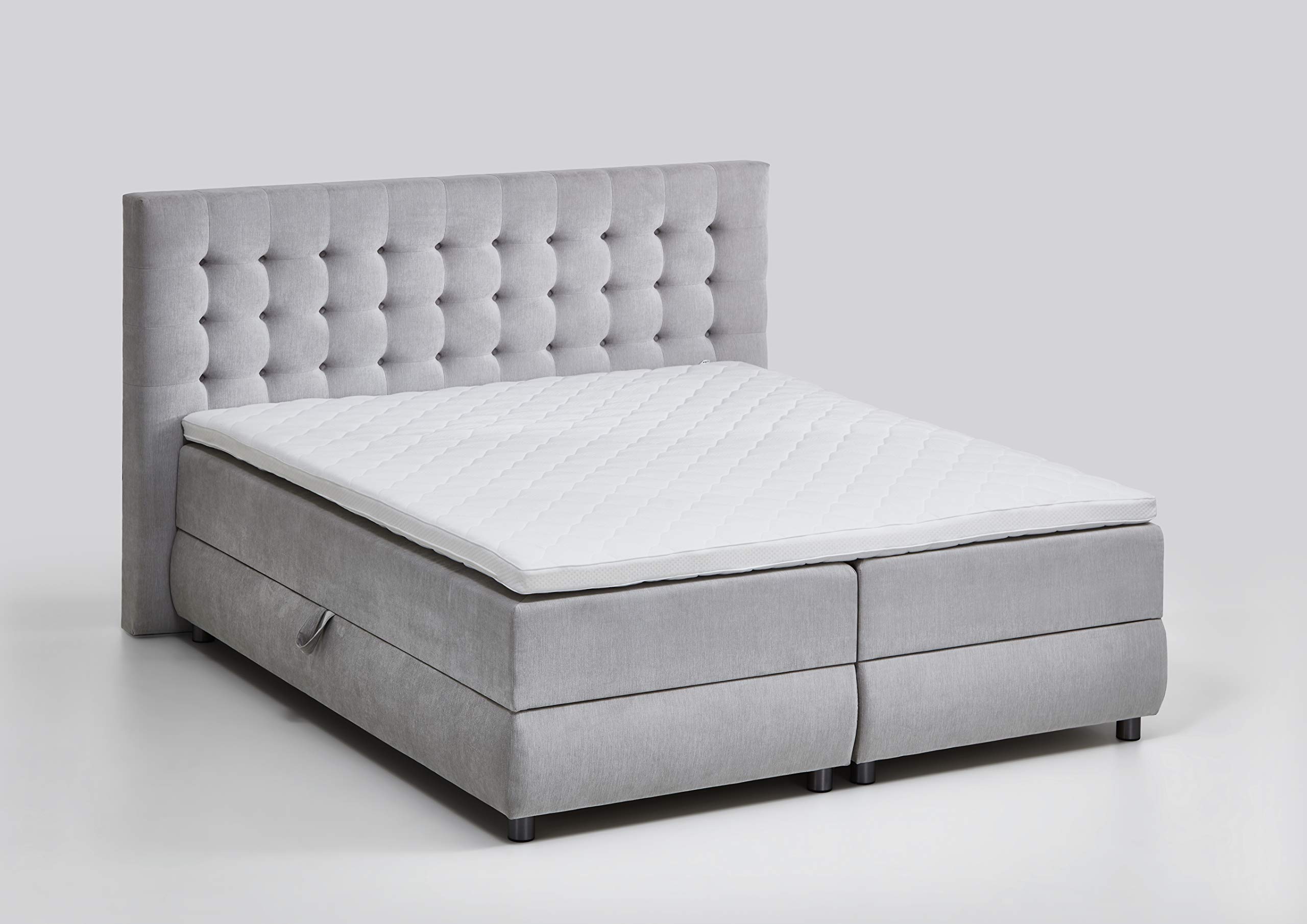 Atlantic Home Collection TINA - Letto con base a molle, topper incluso (rigidità H2) e cassettoni (2 pezzi), 160 x 200 cm, grigio chiaro