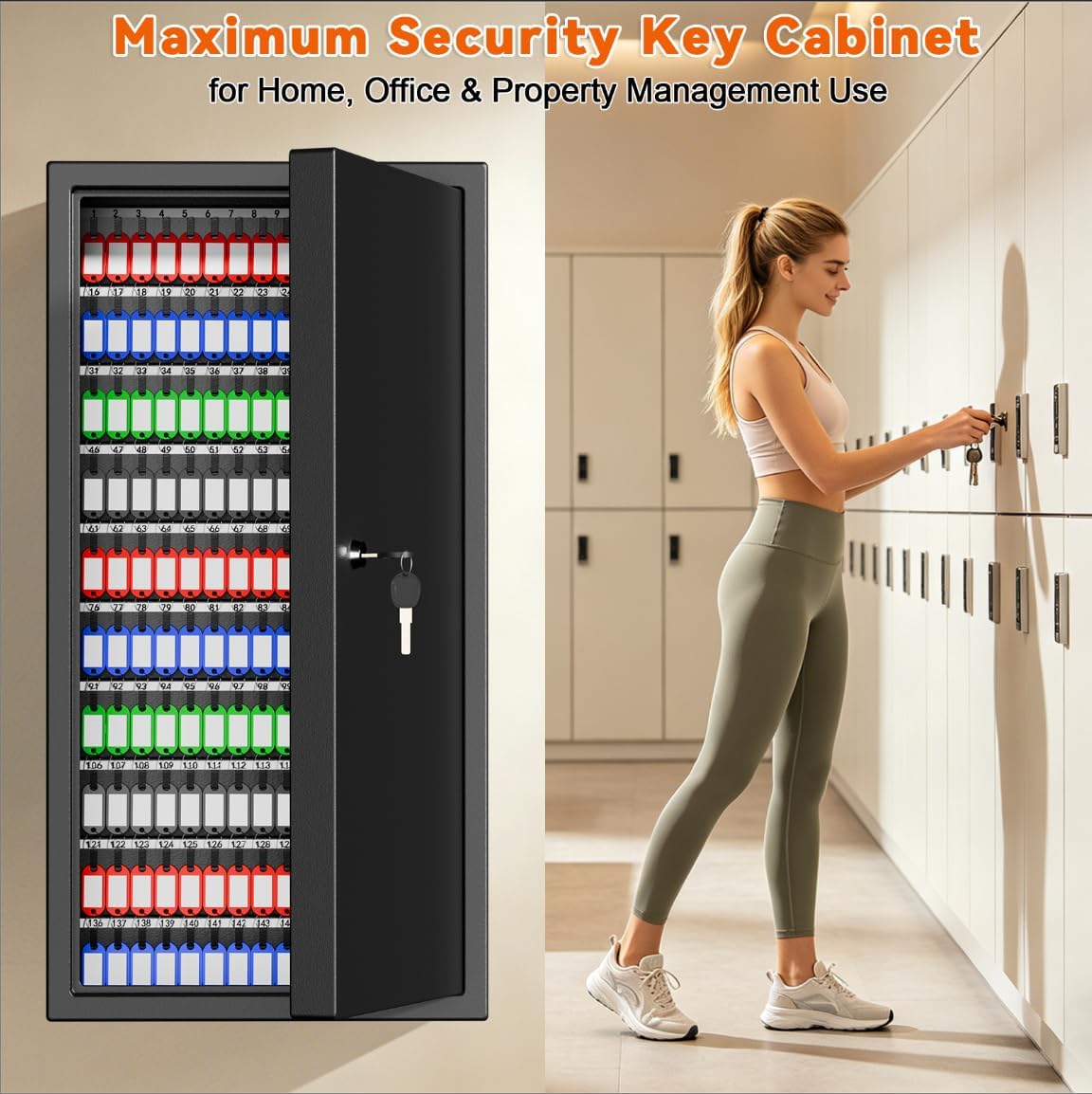 274 Position Large Key Lock Box Wall Mount - Heavy Duty Anti-Theft Key Safe with Key Drop Slot and Colorful Key Tags, Secure Metal Key Cabinet for Outdoor, Home, Garage & Office Use