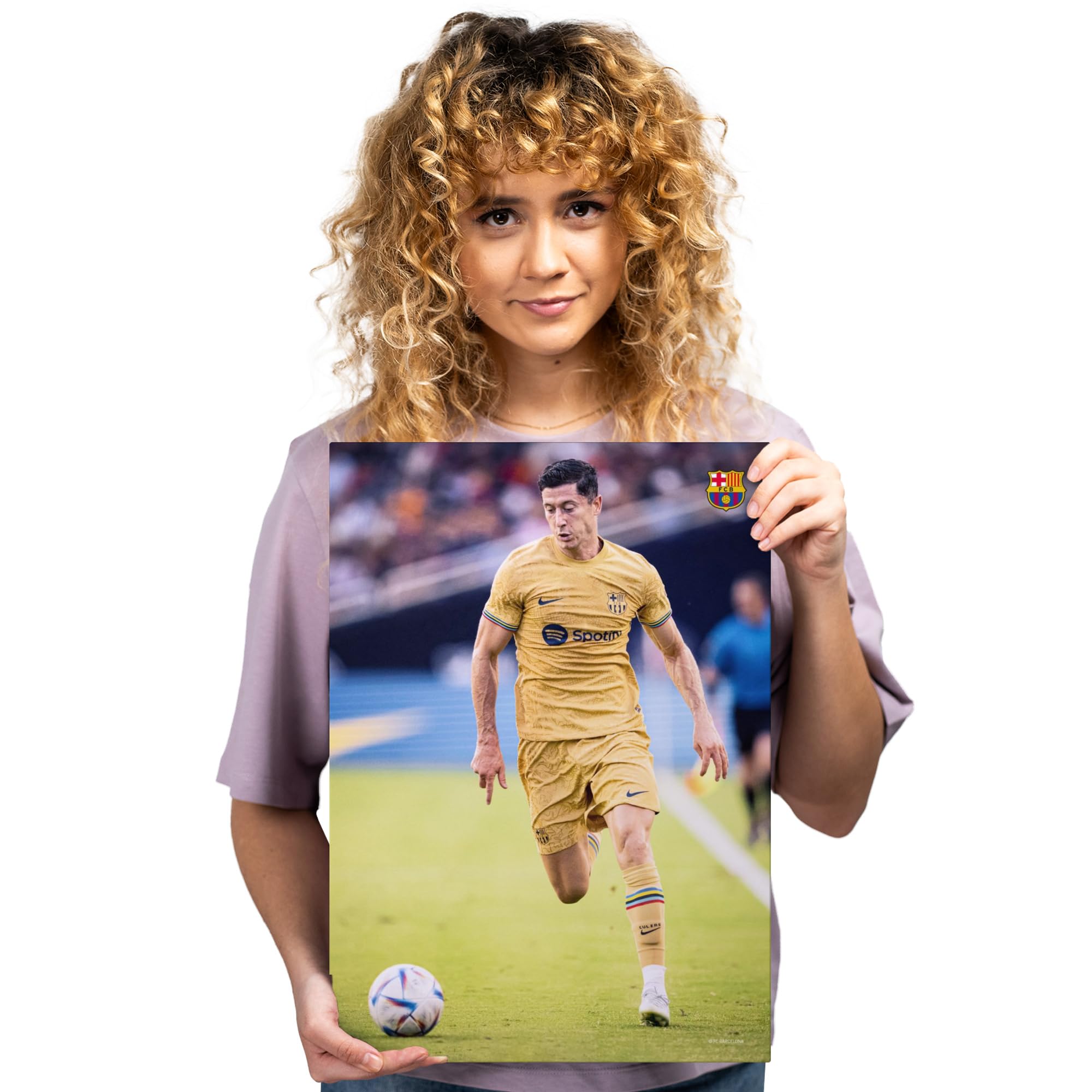 Displate - Poster in metallo – montaggio magnetico – FC Barcelona – 2023 FCB – Robert Lewandowski – Dimensione M – 32 x 45 cm opaco