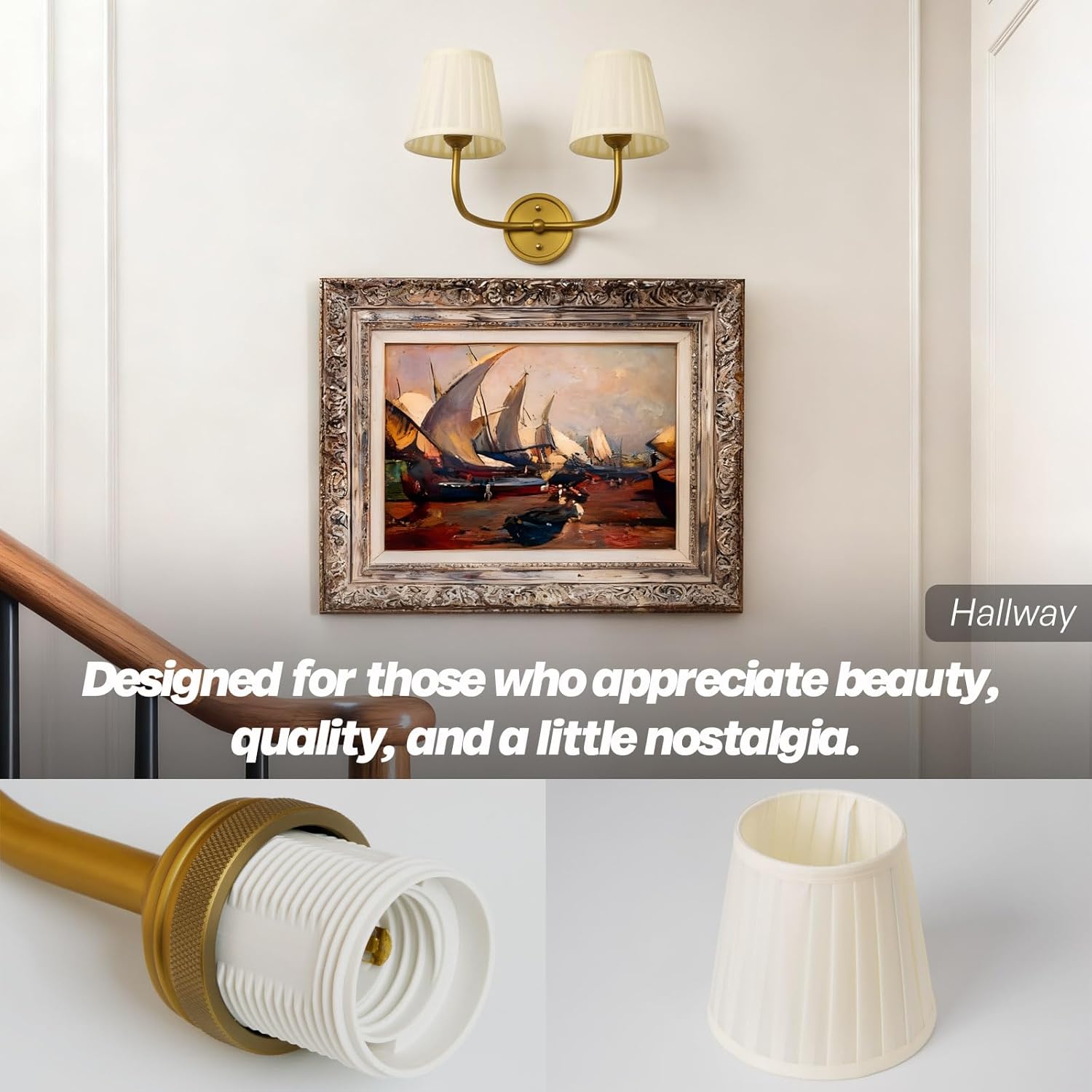 Vintage 2-Lights Wall Sconce Light Brass Gold Bathroom Vanity Light with Cream Fabric Shade Hardwire Double Wall Lamp Sconces for Bedroom Living Room Bathroom Kitchen Indoor E26