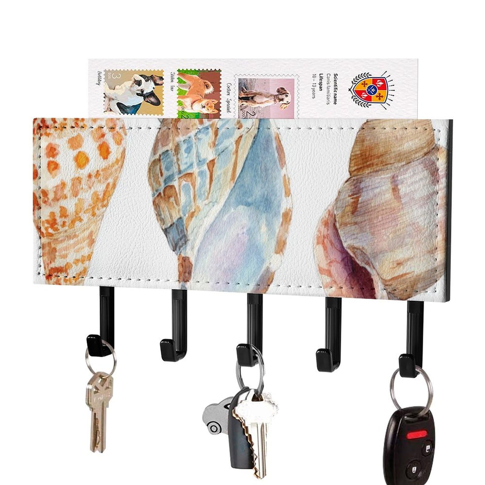 Jubonexis Three Watercolor Seashell Wall Mount with 5 Hooks Acrylic Key Rack for Home Office Entryway