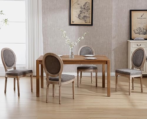 Miniatura 114 de chairus Juego de 2 sillas de comedor de ratán de granja, sillas de campo francesas de cuero con respaldo redondo, sillas laterales ovaladas para