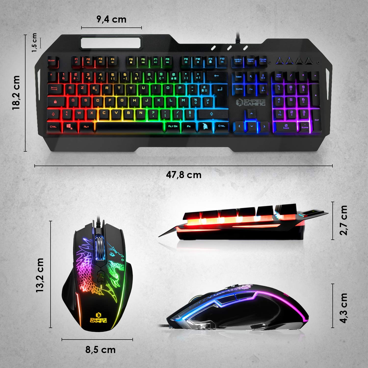 EMPIRE GAMING - Drak Fury Keyboard and Mouse Pack English – Smartphone Holder - 19 Anti-Ghosting Keys – 12 Multimedia Shortcuts - 7 3200 DPI Buttons– 11 LED RGB Back Lighting Modes – Wired USB