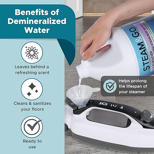 Miniatura 6 de Steam and Go Agua desmineralizada, aroma a lavanda, solución de limpieza para trapeador de vapor, solución limpiadora de pisos y más, solución de