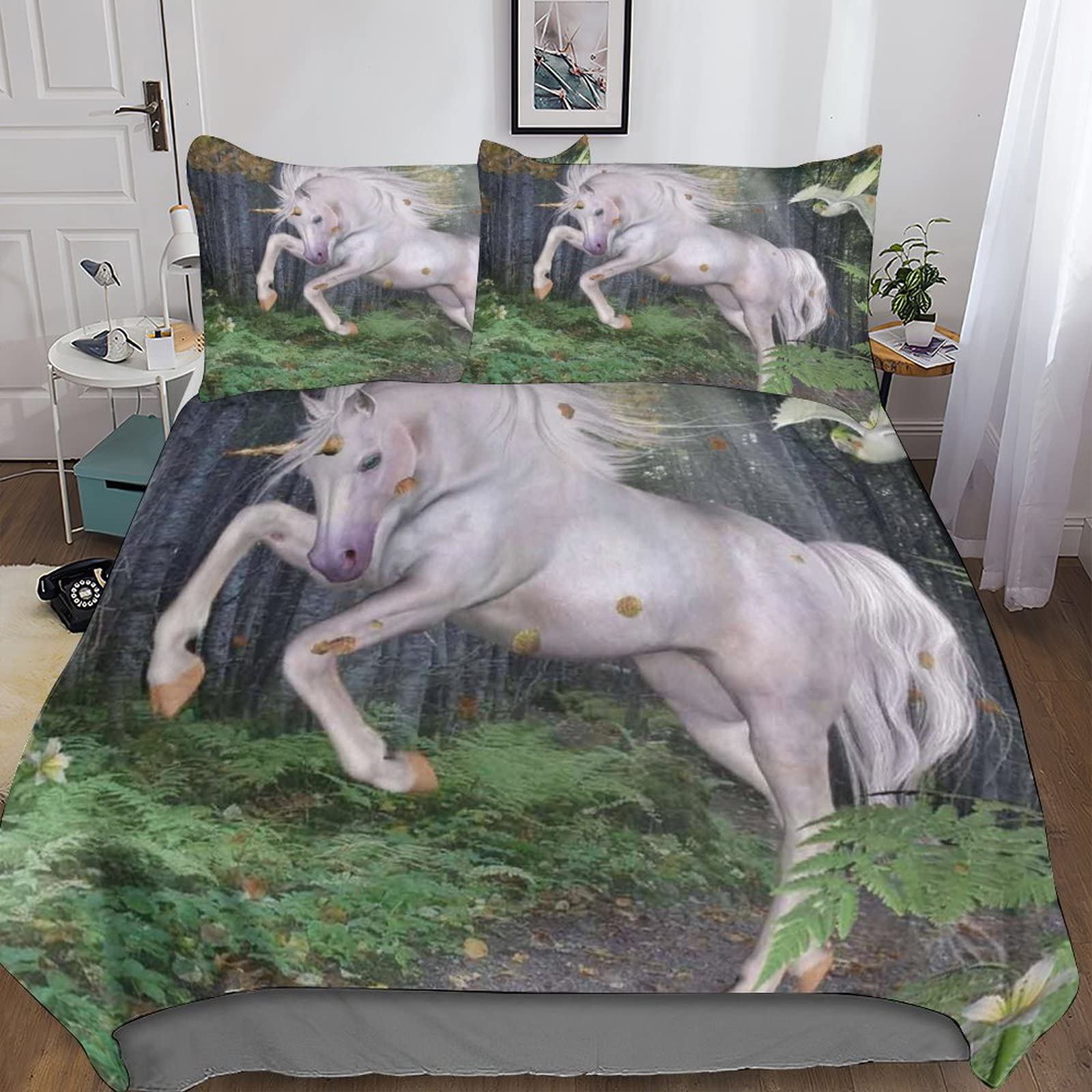 Housse de couette licorne 3D ensemble de literie microfibre taie d'oreiller 200x200