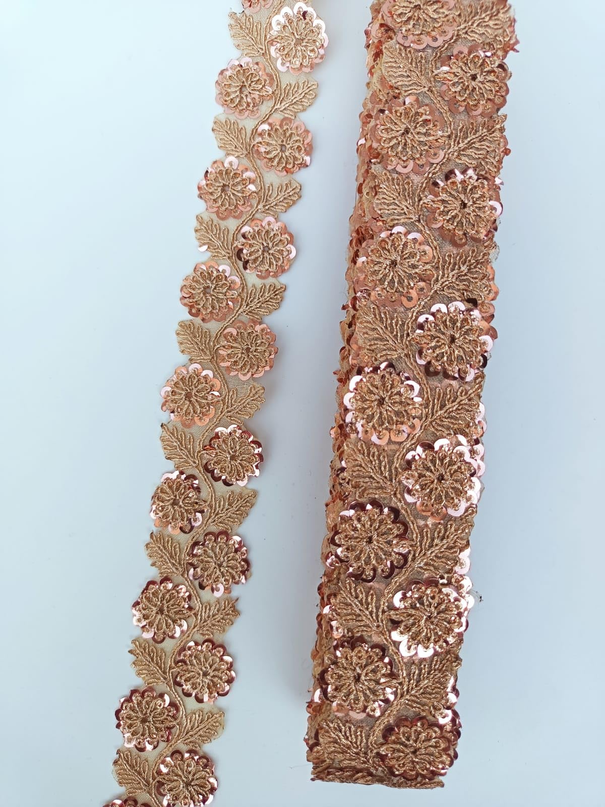 Golden Cutwork Sequins Fool Patti Work Lace, Border Lace, Dupatta Lace (Rose Golden, 9 Meter)