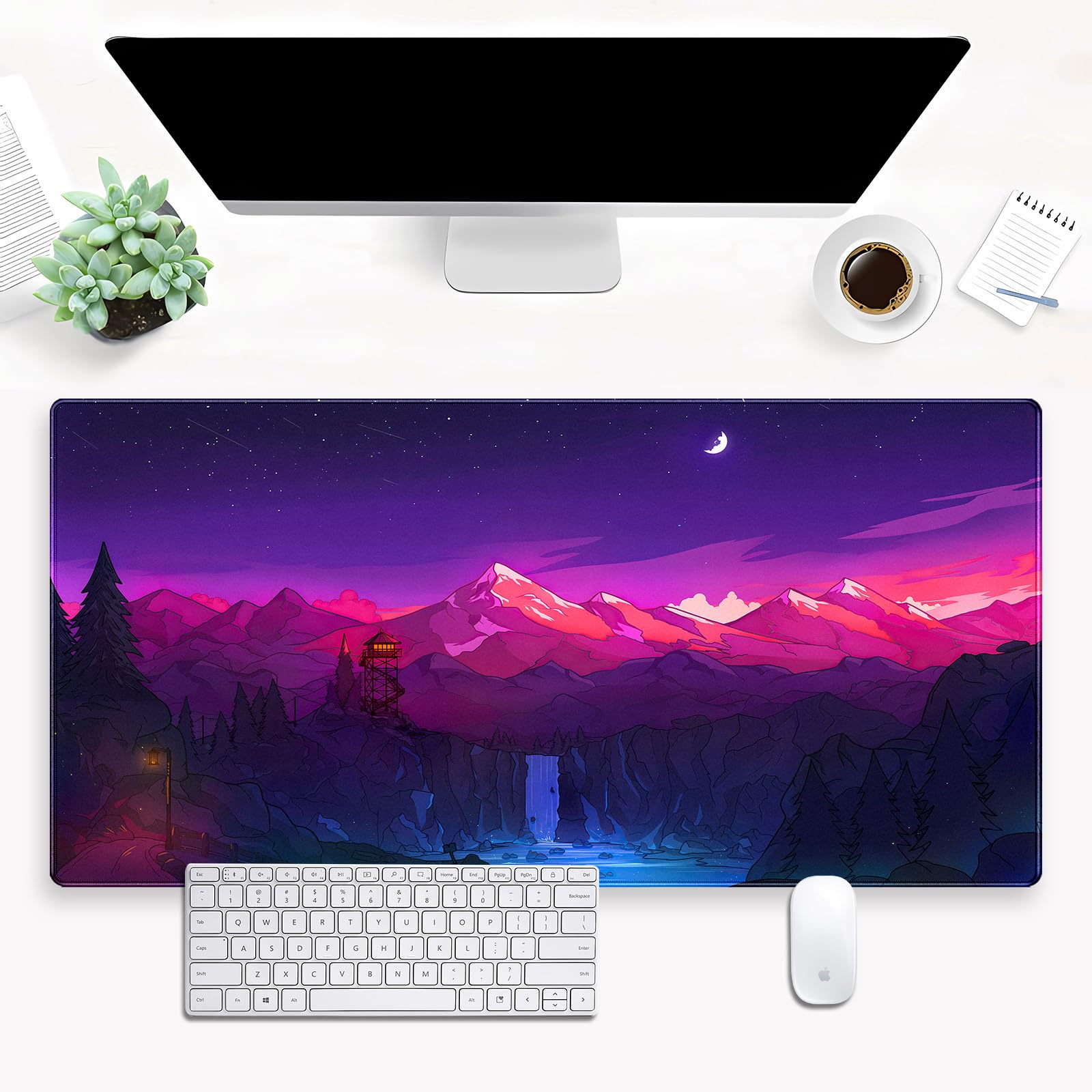Purple Mouse Pad Pink Desk Mat Gaming Mousepad XXL Computer Pad 31.5 x 15.7 Inch Full Desk Mouse and Keyboard Pad Anime Game Mouse Mat with Stitched