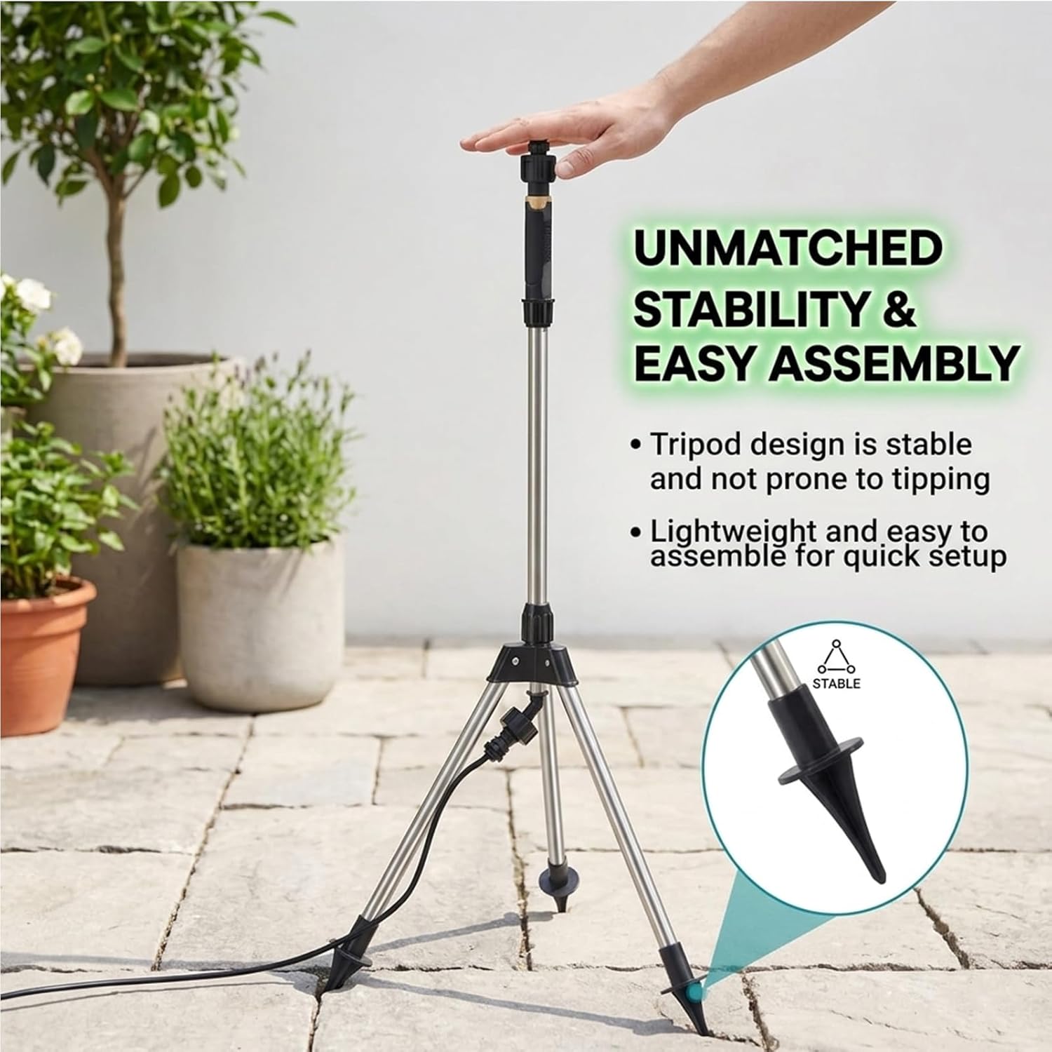Heavy-Duty Adjustable Standing Mister,Delivers Powerful Adjustable Height Standing Misters for Patio, Portable Misting System with 26ft Water Line, for Backyard Porch Pool BBQ (1 Misters +26.2ft tube)