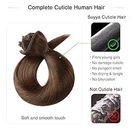 SUYYA Real Human Hair Extensions, Chocolate Brown & Dark Brown, Straight, Double Weft, Clip ins, 7pcs 120g (22 inches)