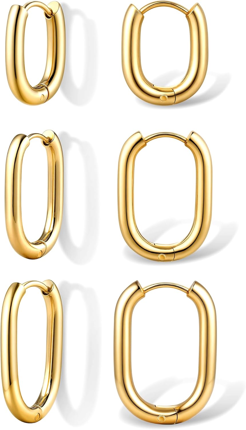 18K Gold Plated Hoop Earrings for Women Trendy Small U Hoop Earrings Set Stainless Steel Hypoallergenic Lightweight Chunky Huggie Hoops Cartilage Earring Stack Dainty Jewelry for Women Men