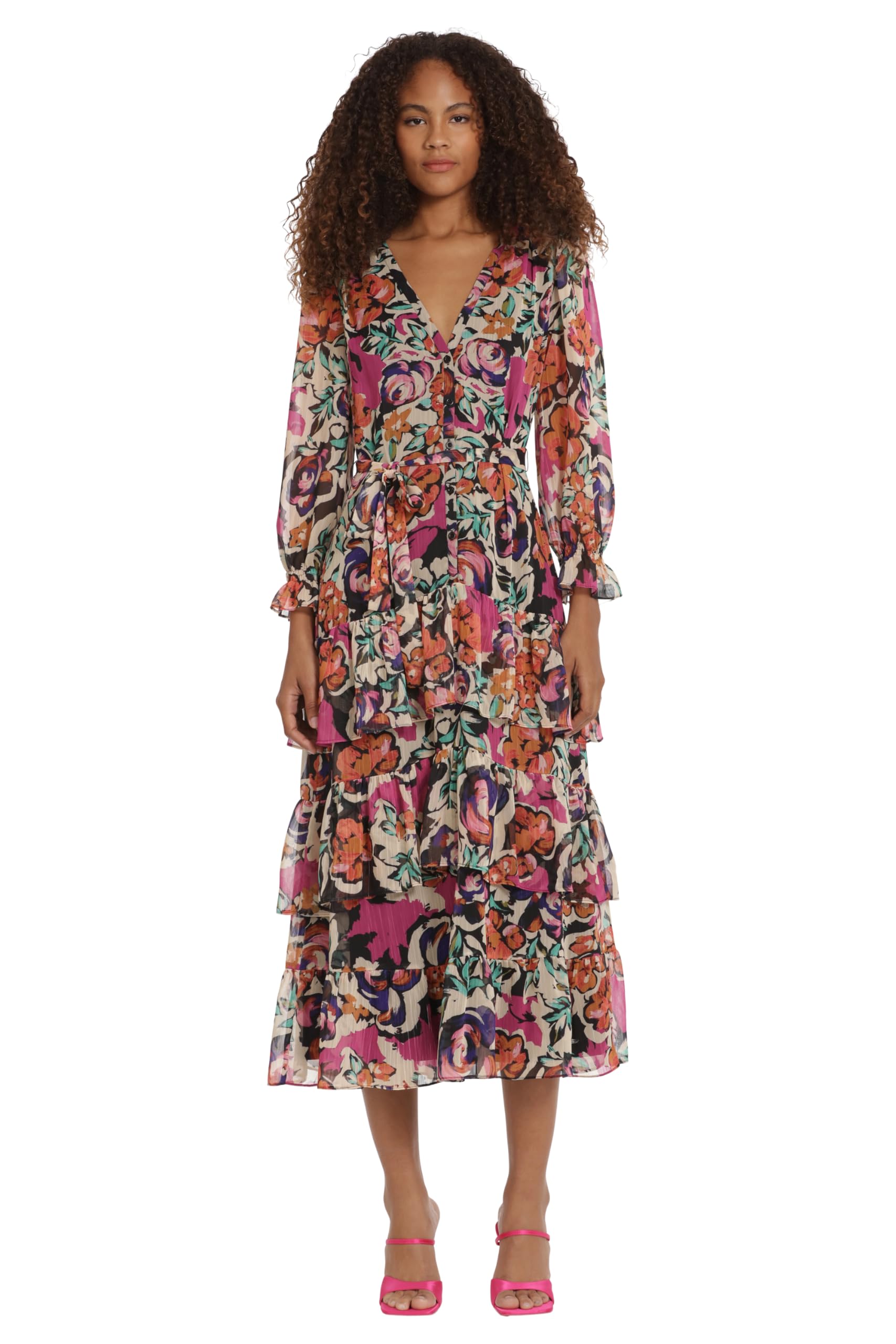 Donna Morgan Women's V-Neck Tiered Skirt Maxi Day Dress Event Party Night Out Guest of