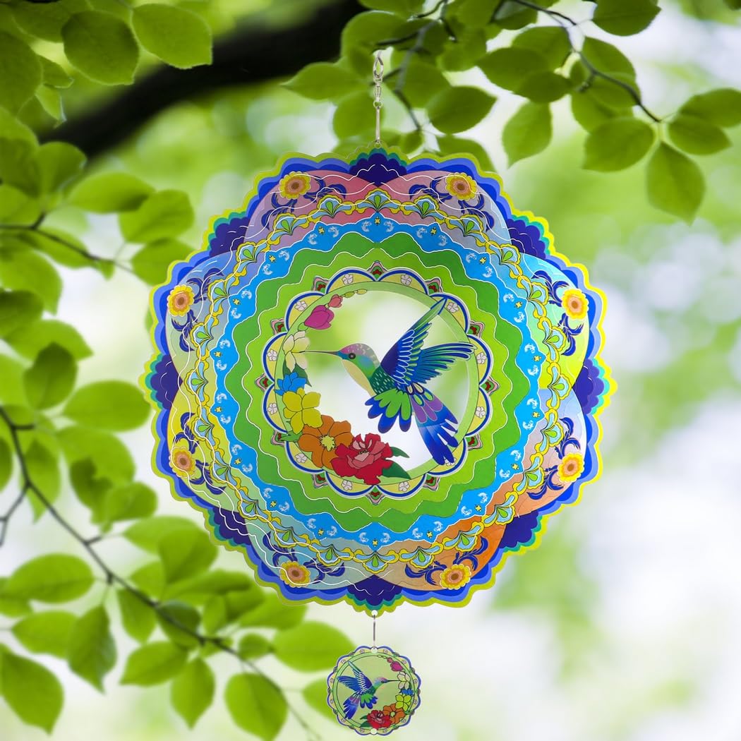 Kolibri Wind Spinner do ogrodu, 30 cm, rzeźba ze stali nierdzewnej 3D, metalowy łapacz wiatru do wewnątrz i na zewnątrz, duża dekoracja wisząca na balkon, taras