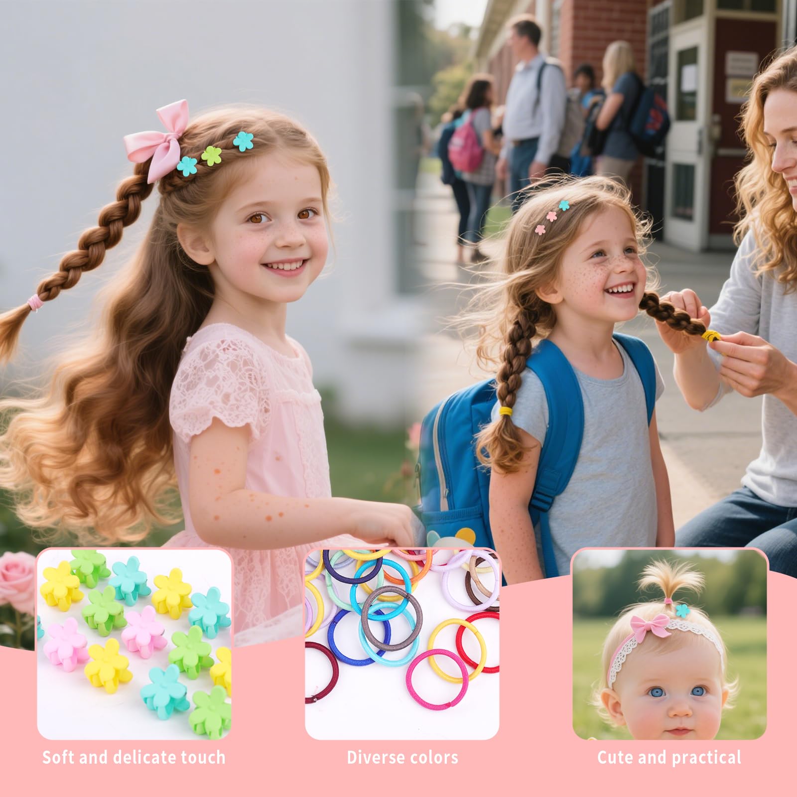 200Pcs Hair Bobbles, Elastic Hair Bands for Women and Girls Multicolor Ponytail Holders with 15pcs Mini Hair Clips - Image 3