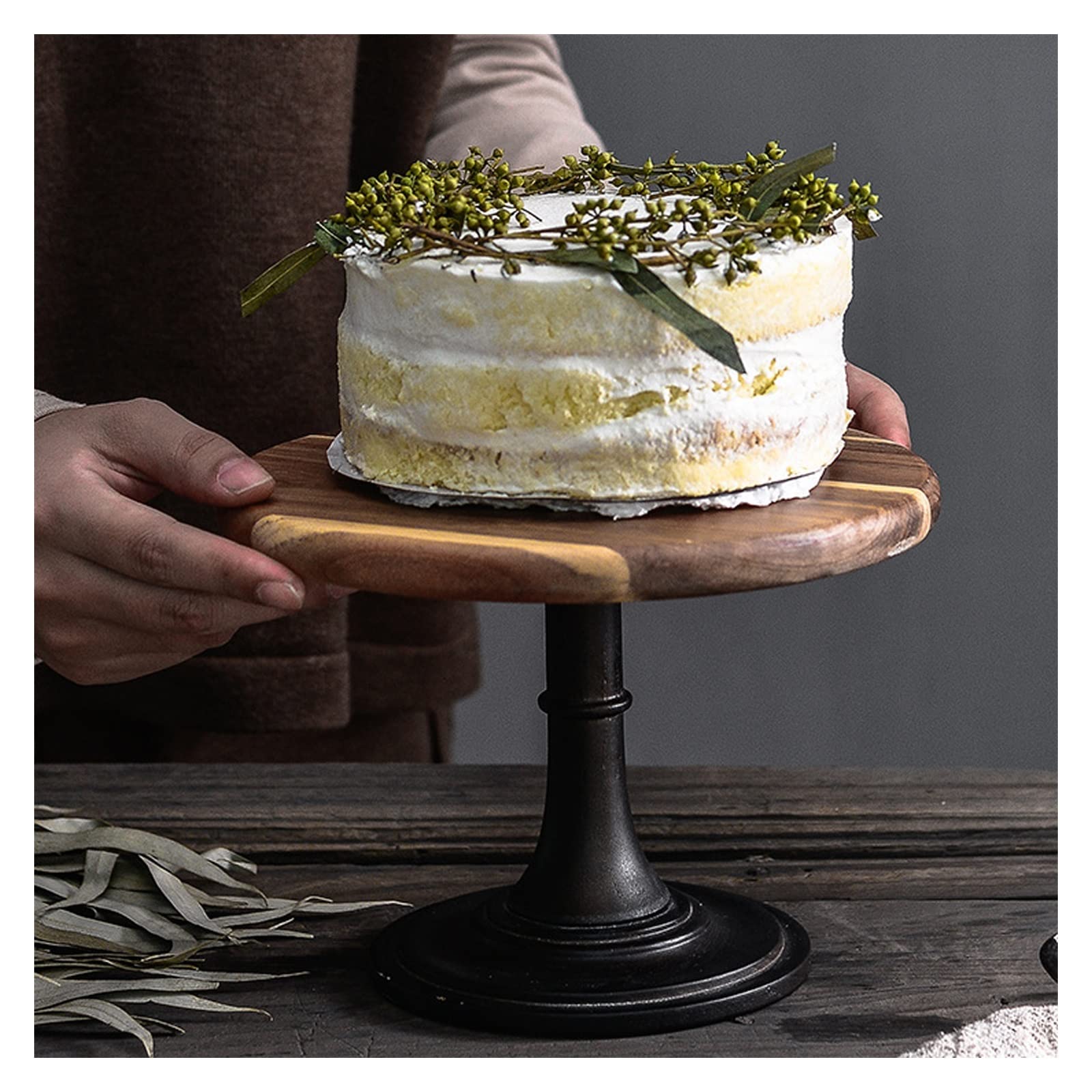 SUNESA Présentoir à Gâteau Support de Plateau de gâteau de Jambe Haute en Bois, Plateau d'accessoires, présentoir de Dessert de Dessert, Plate-Forme de gâteau en Bois Stand de Gâteaux (Size : L)