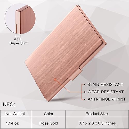 Miniatura 5 de Tarjetero de metal delgado negro + funda de oro rosa, funda delgada para tarjetas de visita para hombres y mujeres, funda de tarjeta de metal de