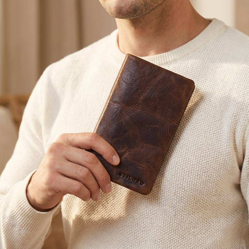 STILORD Kenan XL Portefeuille Homme Cuir Véritable Grand Format avec Fermeture Magnétique Porte-Monnaie pour 11 Cartes Portefeuilles Hommes Cuir Con RFID Couleur:Kara - Cognac