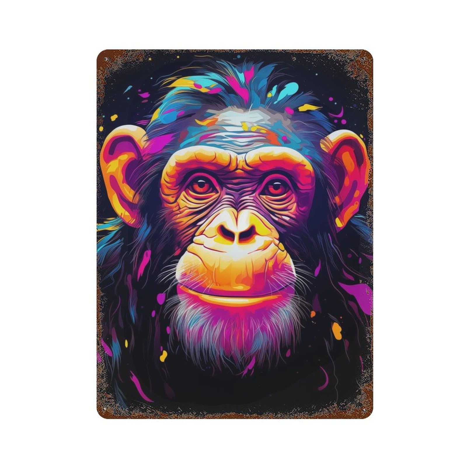 Neon Chimpanzee Rusty Metal Tin Sign 15.7"x11.8", Shabby Chic Decor for Garage, Bar And Workshop Decor