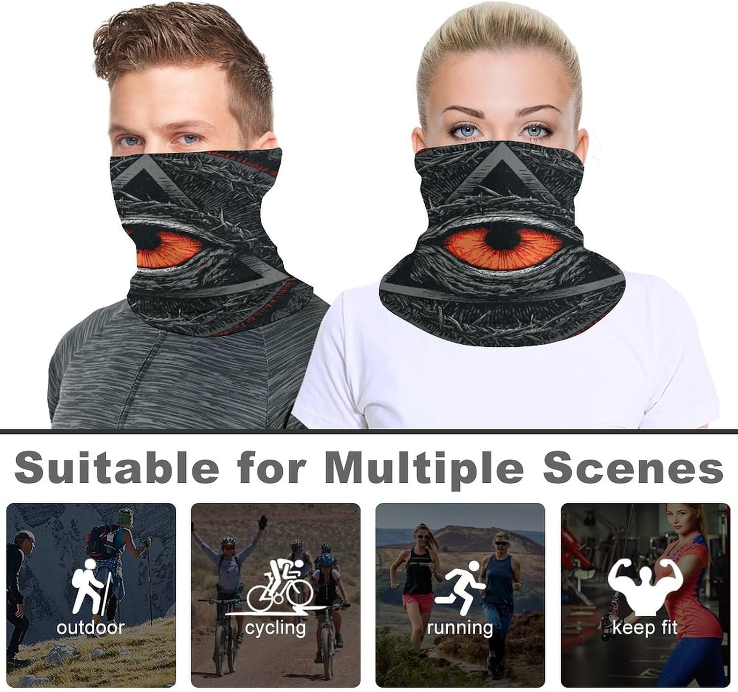 The Eye Men's Neck Gaiter Face Cover, Polyester Breathable Scarf with Drawstring Toggle Adjuster