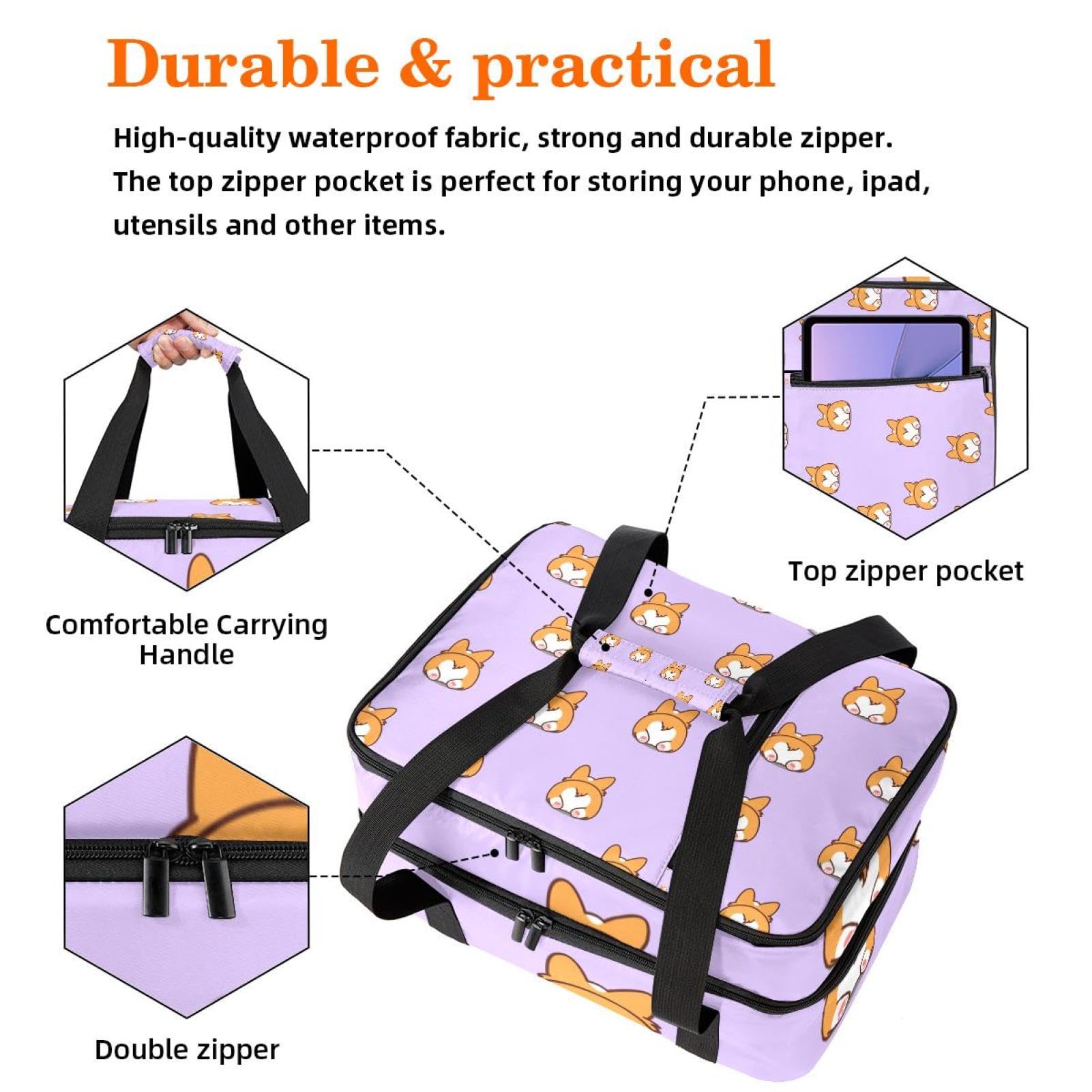 Grand sac à déjeuner isotherme pour homme et femme, double couche, étanche, étanche, réutilisable, sac fourre-tout pour le travail, l'école, le pique-nique, la plage, le camping, les voyages, motif