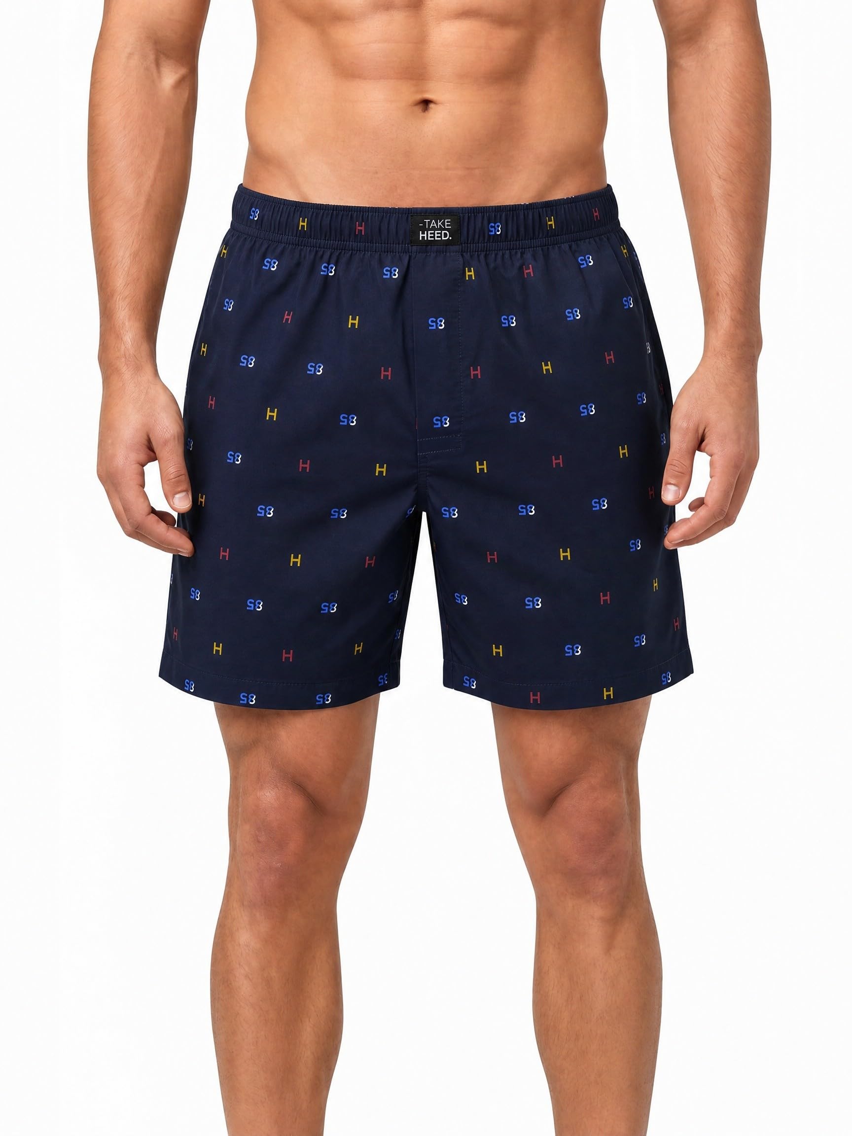 Men Printed Cotton Boxers Navy Blue-image-1