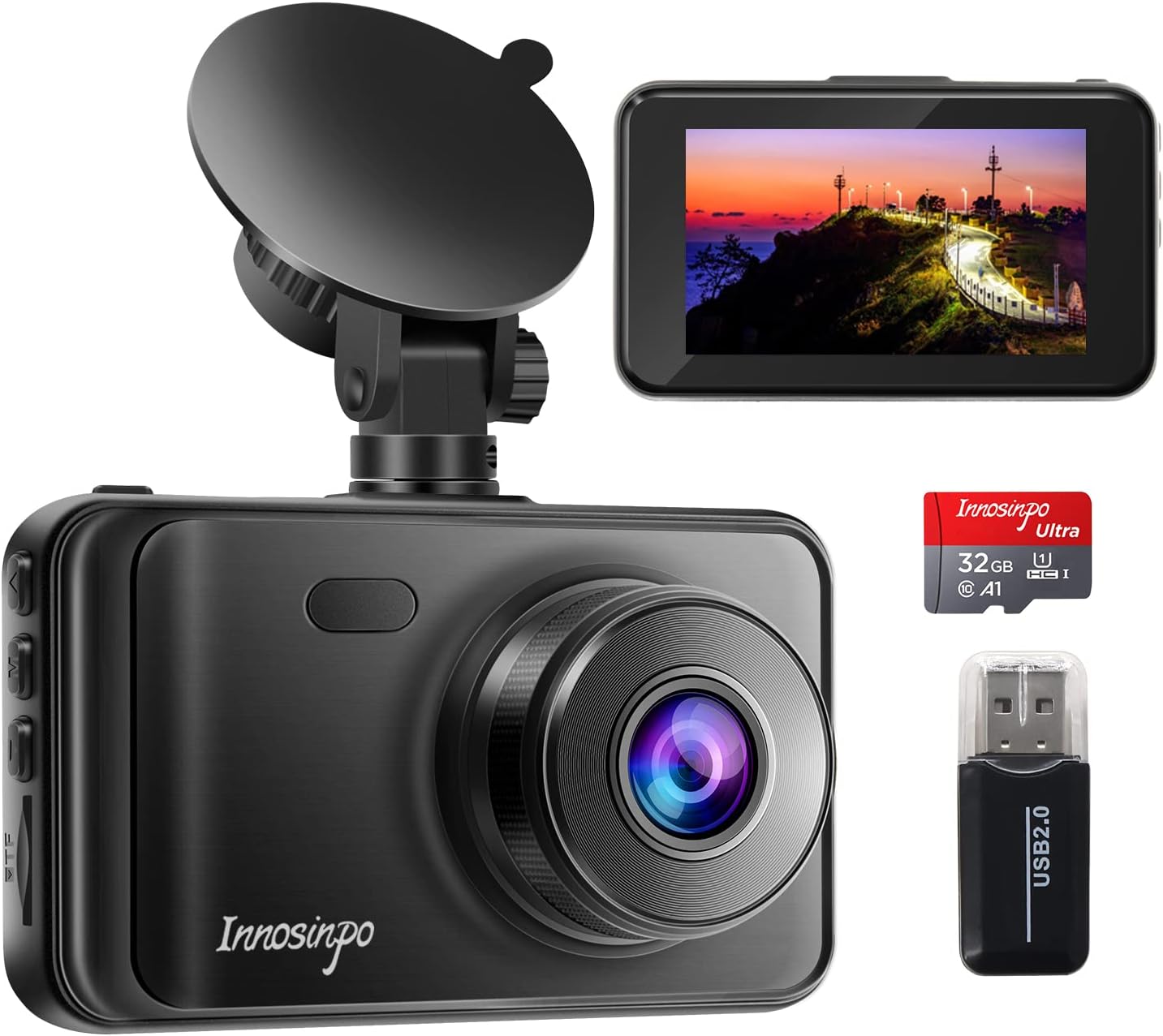 InnosinpoDash Cam【2021 New Version】 1080P FHD DVR Car Dashboard Camera Recorder 3" LCD Screen 170° Wide Angle, Super Night Vision, G-Sensor, WDR, Parking Monitor, Loop Recording, Motion Detection