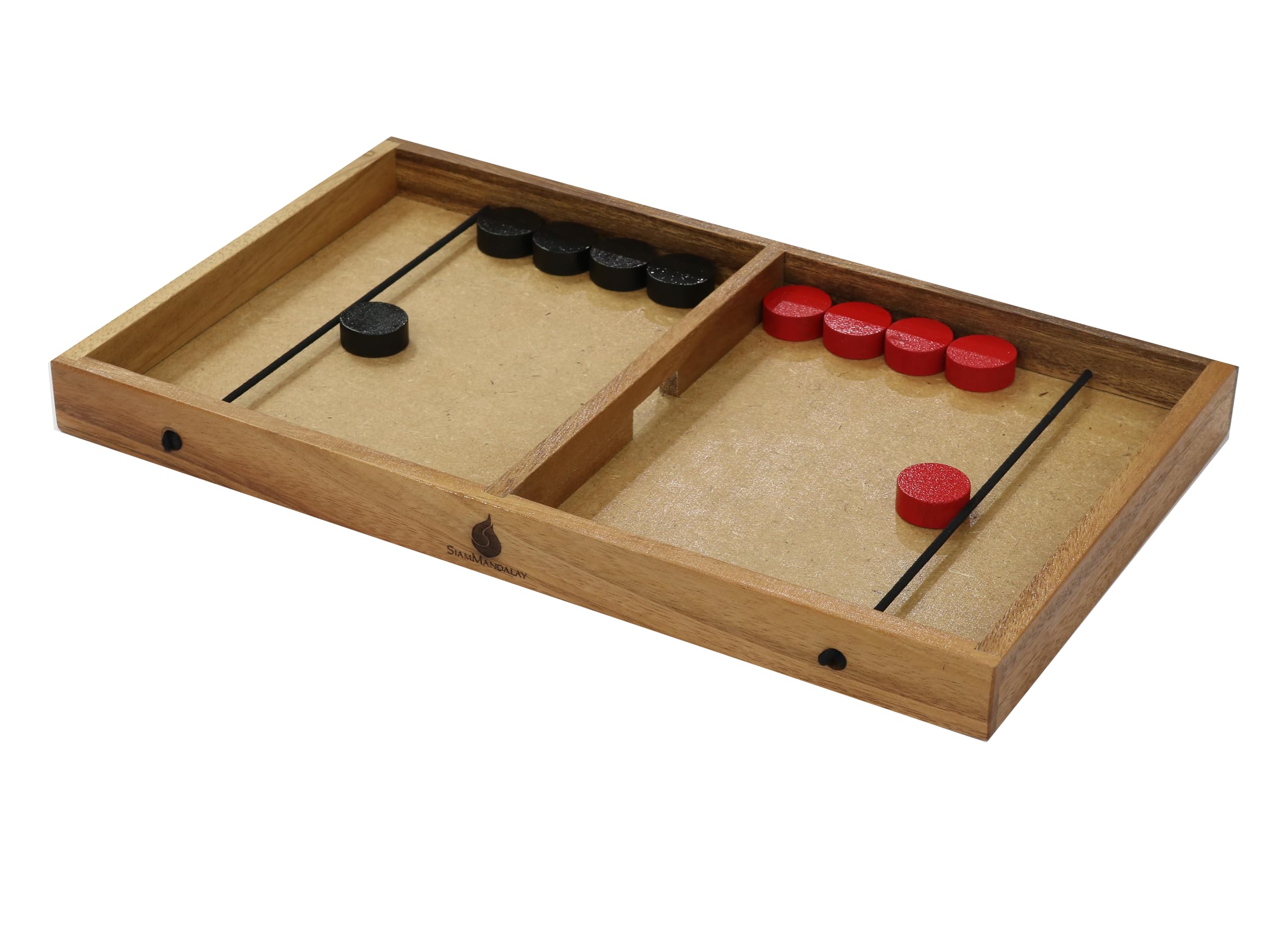 Jeu de palets Fast Sling – Jeu de hockey de table en bois de qualité supérieure pour adultes – Jeu de dextérité à 2 joueurs avec 10 palets – Planche en bois fabriquée à la main, jeu classique, jouet