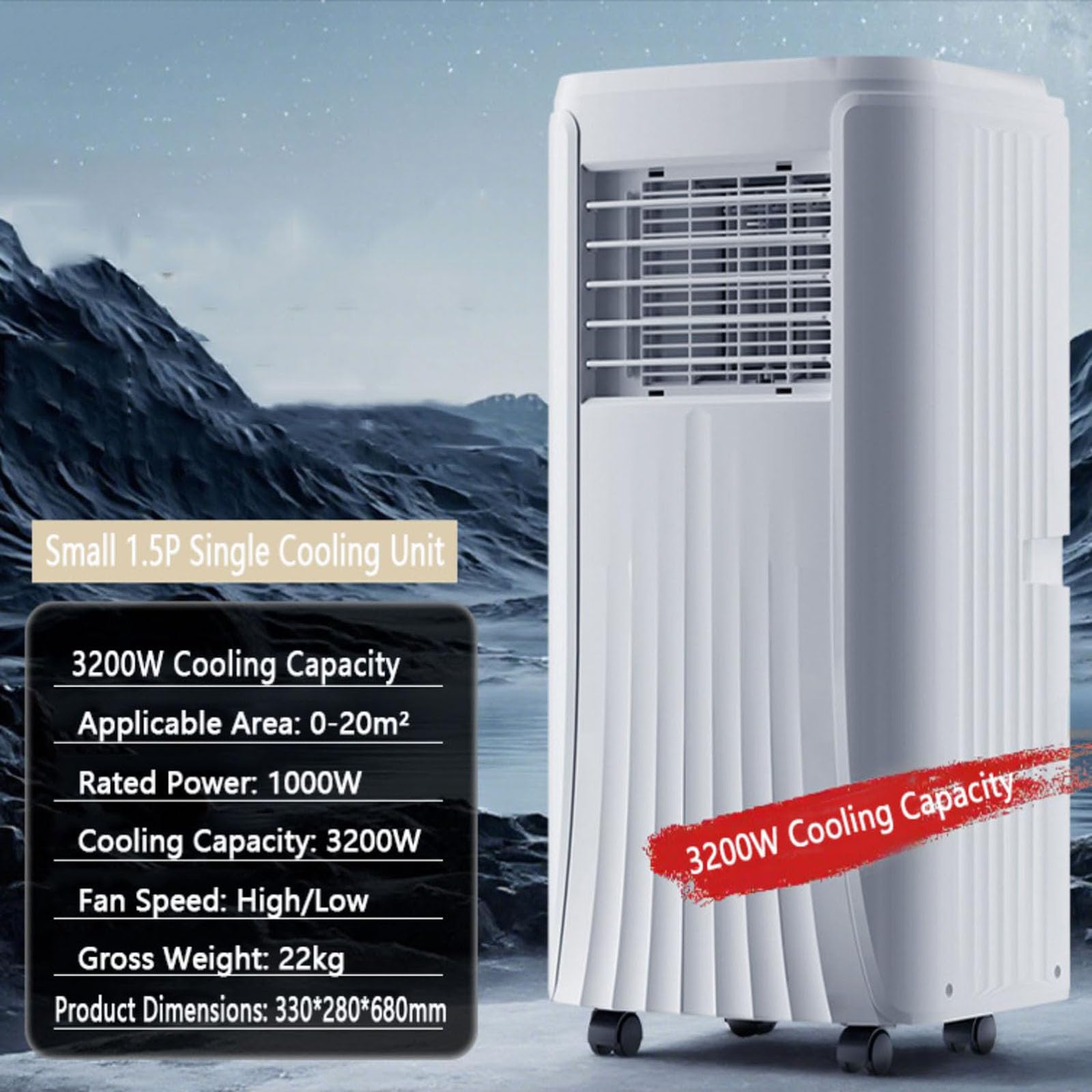 Przenośny klimatyzator, klimatyzator 3 w 1 z wentylatorem chłodzącym, osuszaczem, pilotem zdalnego sterowania, niski poziom hałasu, 2 prędkości, timer 24 h, energooszczędny do sypialni lub biura