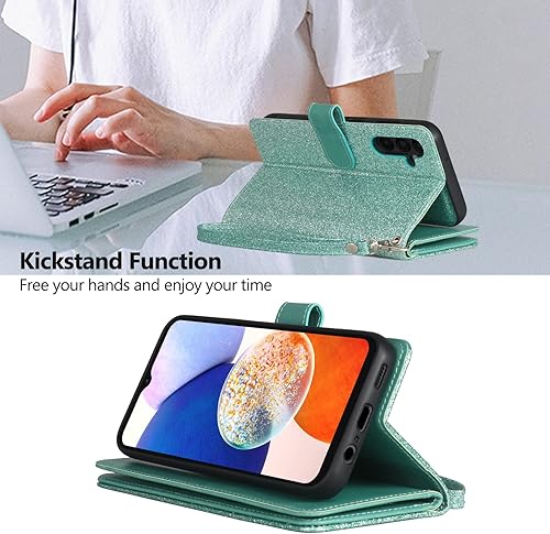 Miniatura 5 de Varikke Compatible con Samsung Galaxy A14 5G, funda magnética desmontable con tarjetero y soporte para tarjetas, función atril, correa de muñeca,