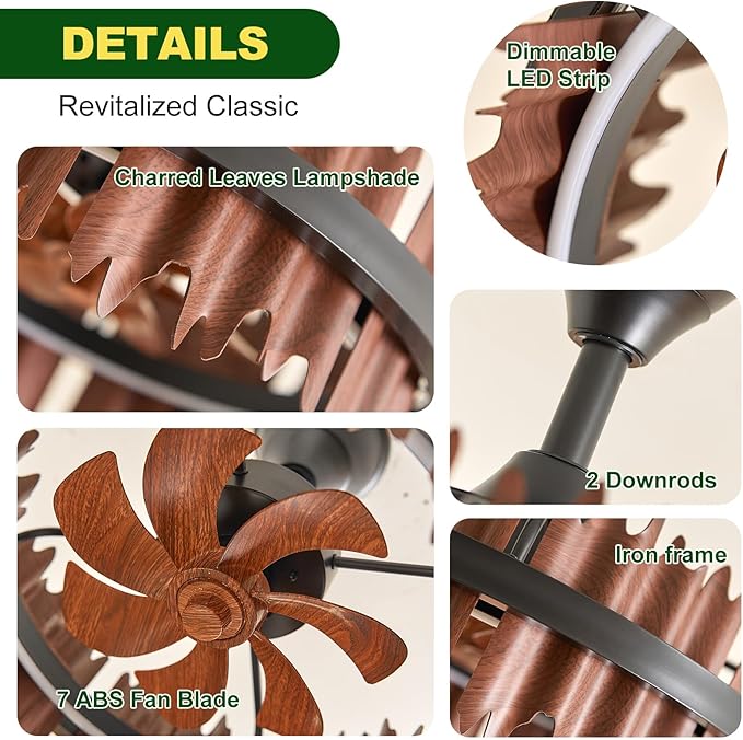 Ventilador de Techo 19.7 Pulgadas Con Luz, Control Remoto y miniatura 6