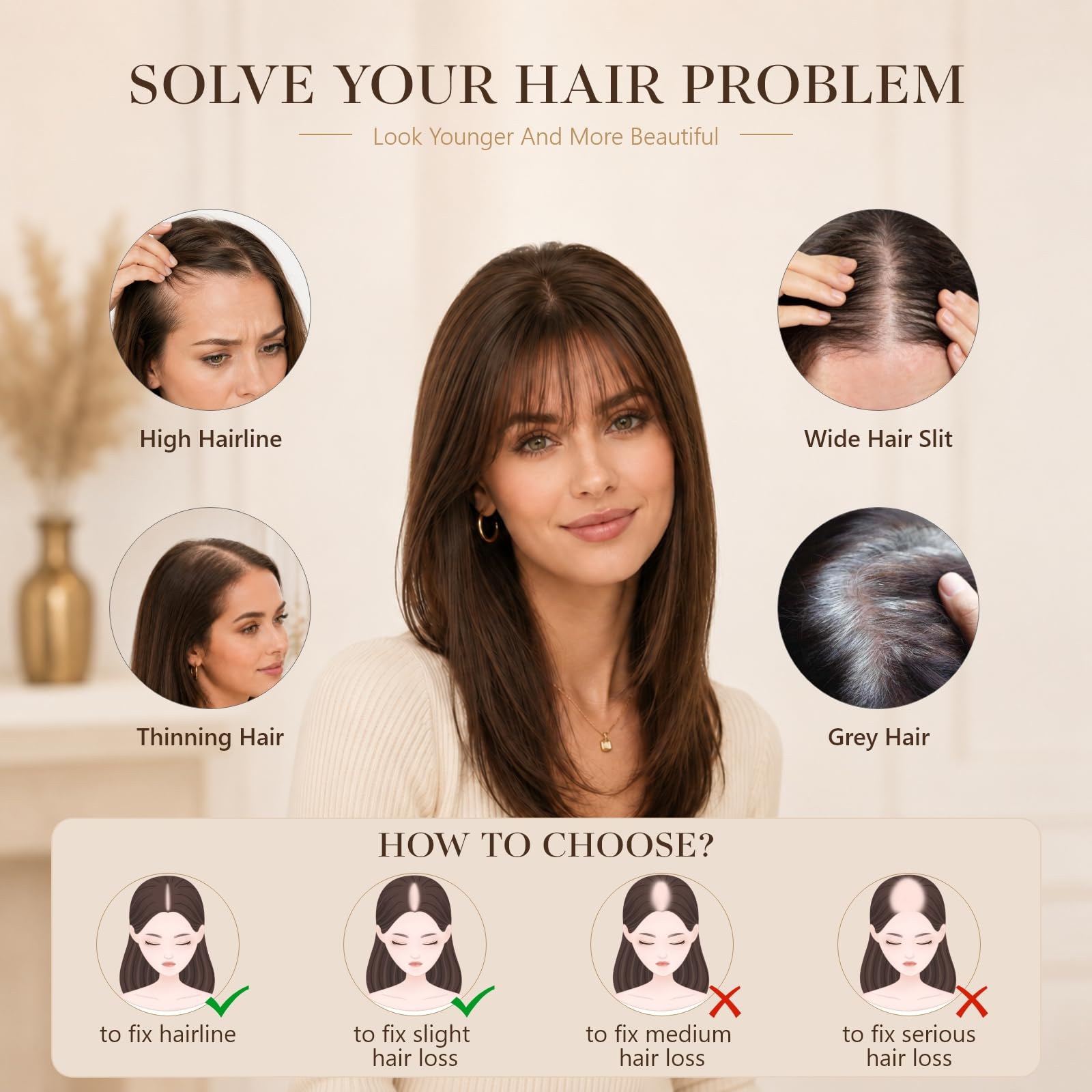 Rich Choices Clip in Pony Haarteile Echthaar für Damen 360°3D‑Abdeckung Haartopper Remy Human Hair Topper Echthaar Oberkopf Haarteile mit Pony 40cm #12/613 Sandblond mit Platinblond