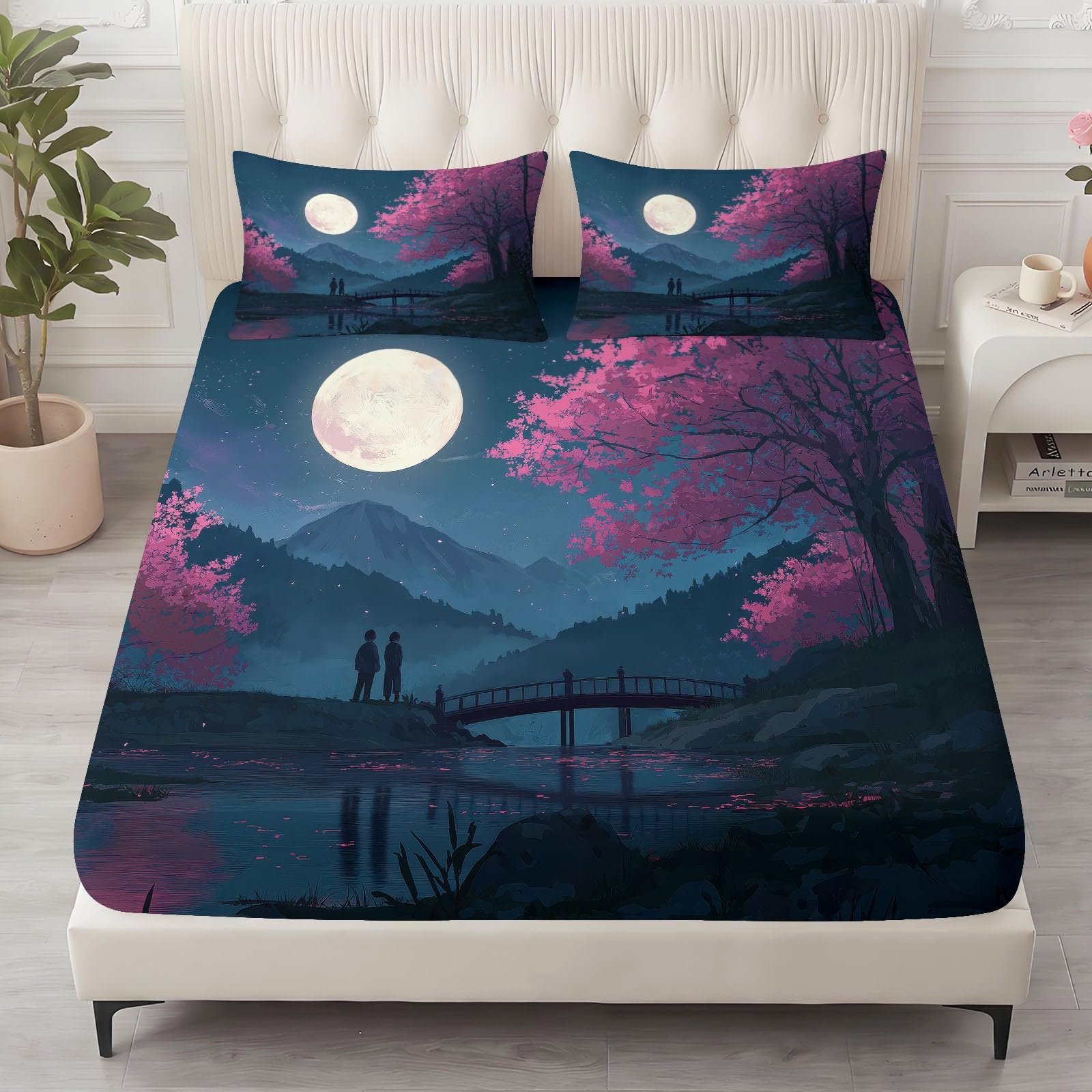 Lenzuolo con angoli, 90 x 200 cm, stile giapponese, coprimaterasso