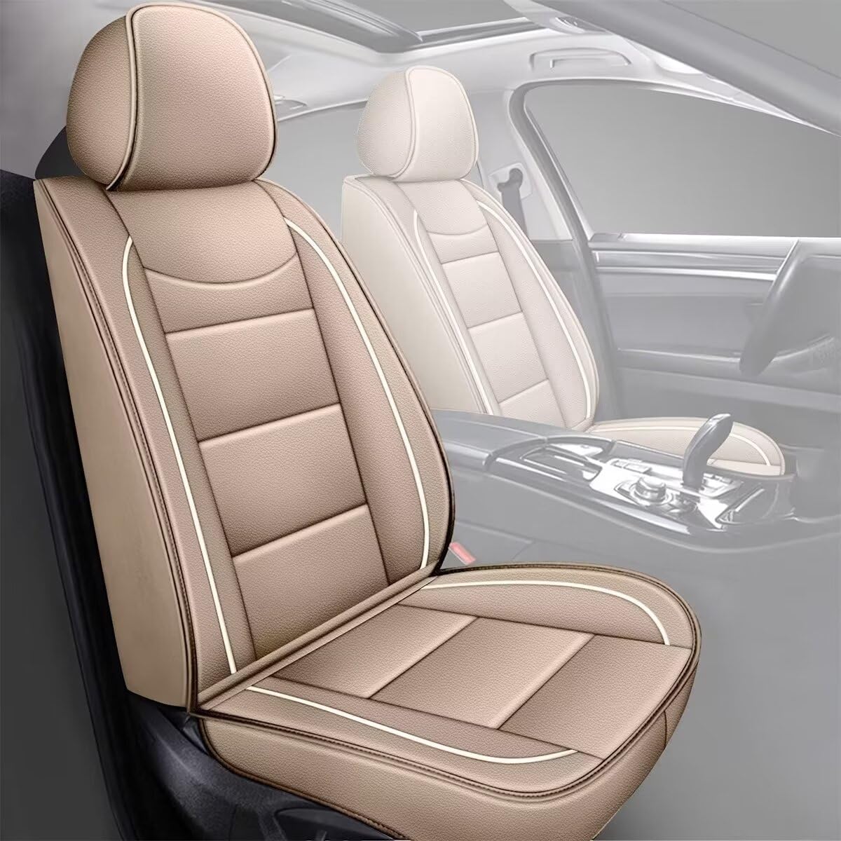 YORKNEIC for Subaru Outback Seat Covers 2010-2024 2025: 2 Front Leather Car Seat Covers Compatible Airbag (2 Front Set: Beige) #018 beige 2 Front Seat Covers