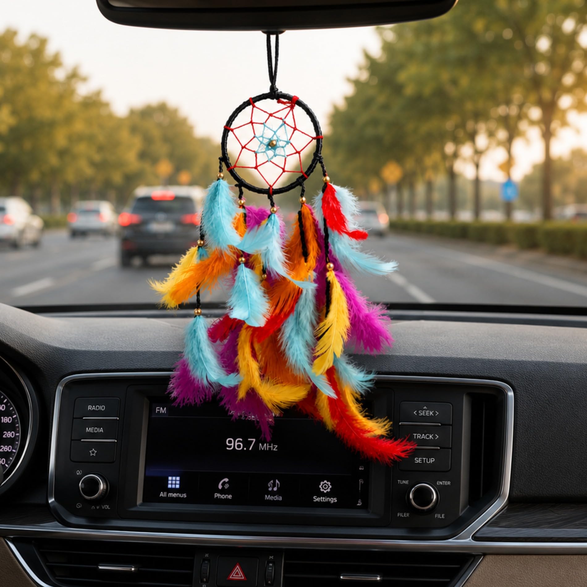 Handmade Dream Catcher Car Hanging & Wall Hanging | Colorful Feather Boho Home Decor for Bedroom, Living Room, Office & Car Interior-image-16