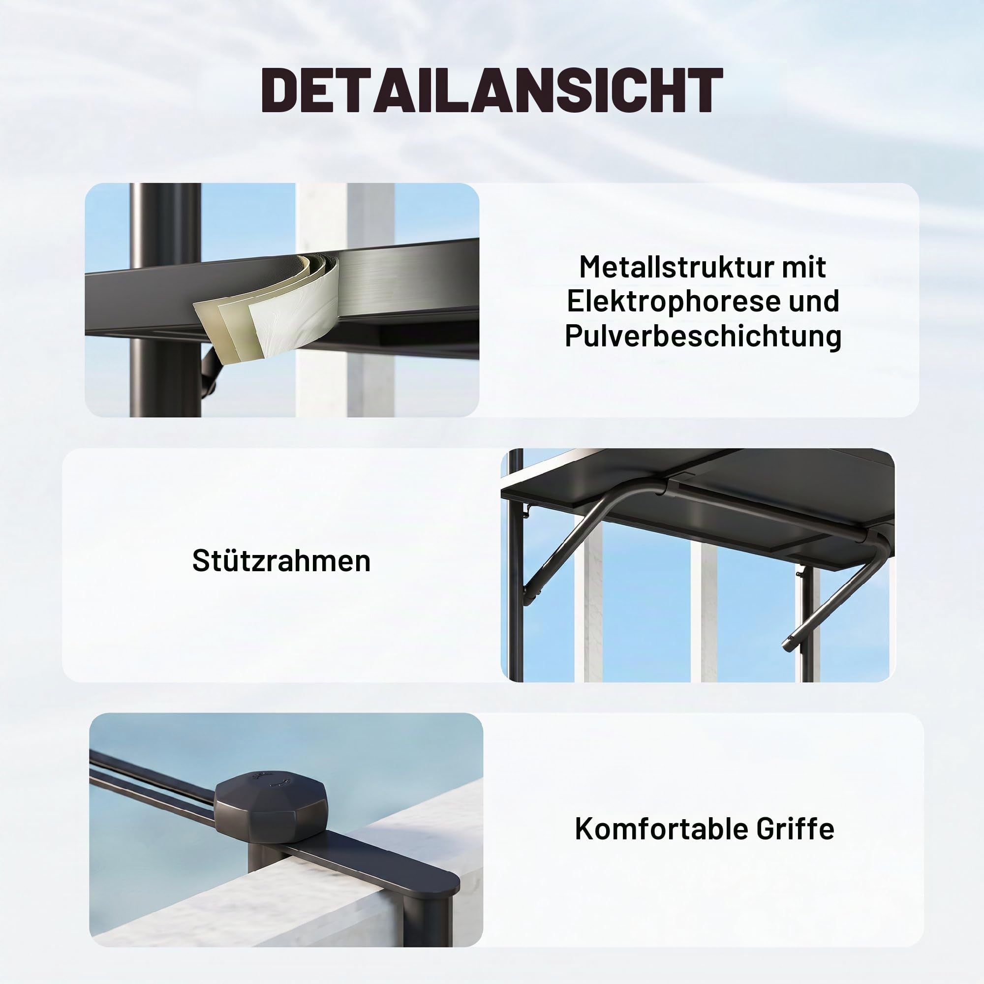 Outsunny Balkontisch zum Einhängen Hängetisch Metall 62x60cm Schwarz