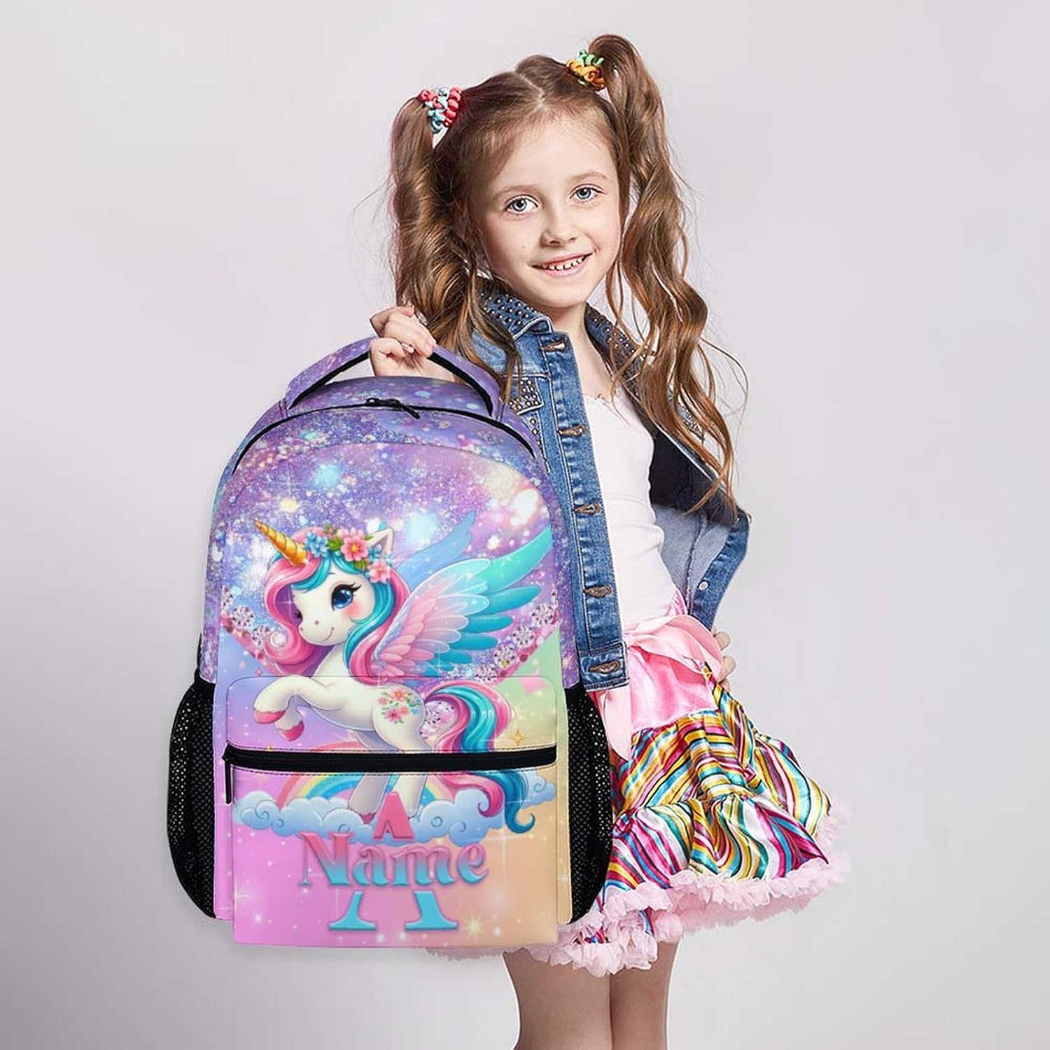 School Backpack, Unicorn Backpacks for Girls 6-8, Personalized Monogram Backpack, Large Capacity Kids Toddler Bookbag for Travel School Camping Preschool Elementary Kindergarten