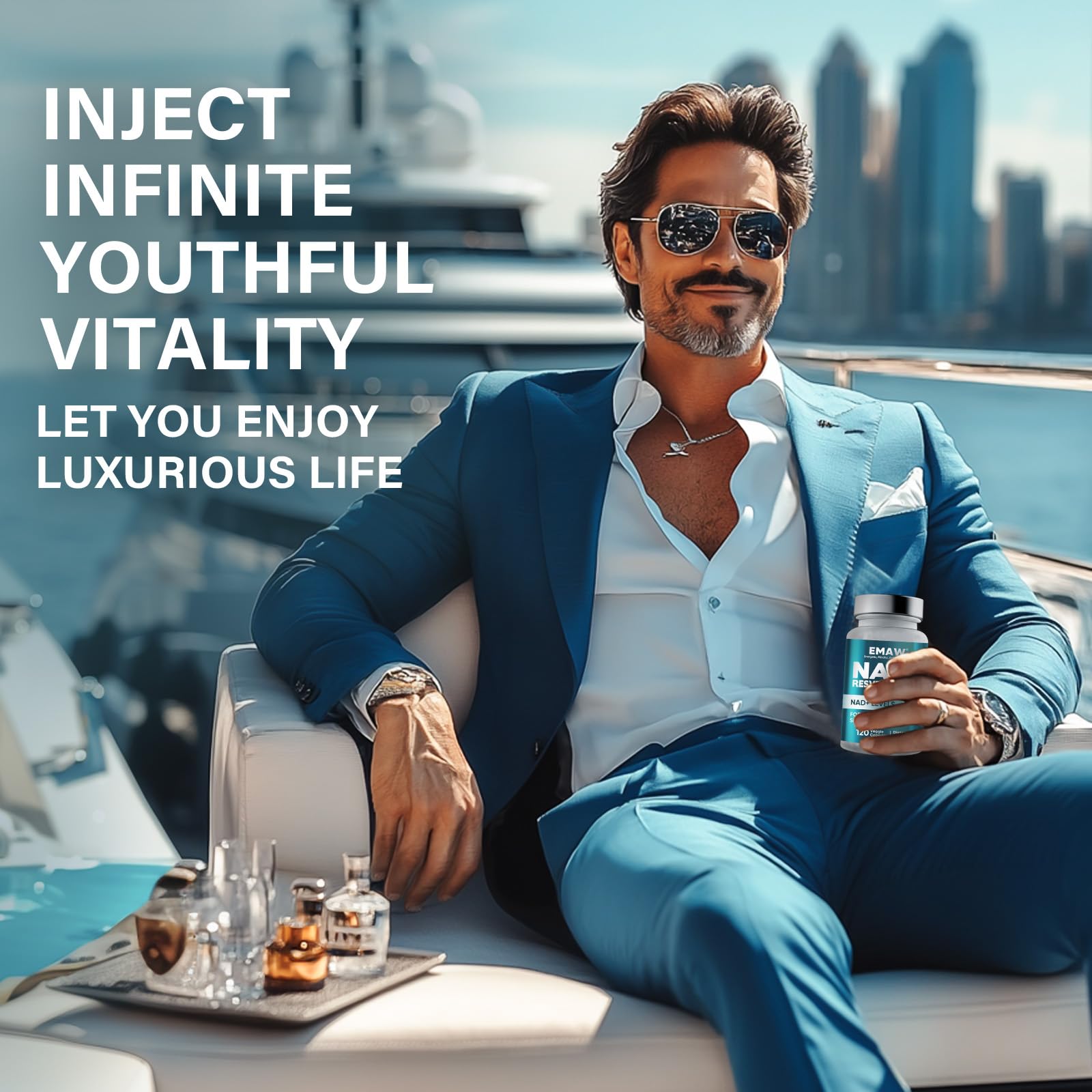 Nad+ 500mg & Resveratrolo Puro, Integratore per Energia Cellulare, Antiossidante Naturale, Anti-Invecchiamento, 120 Capsule Vegetali