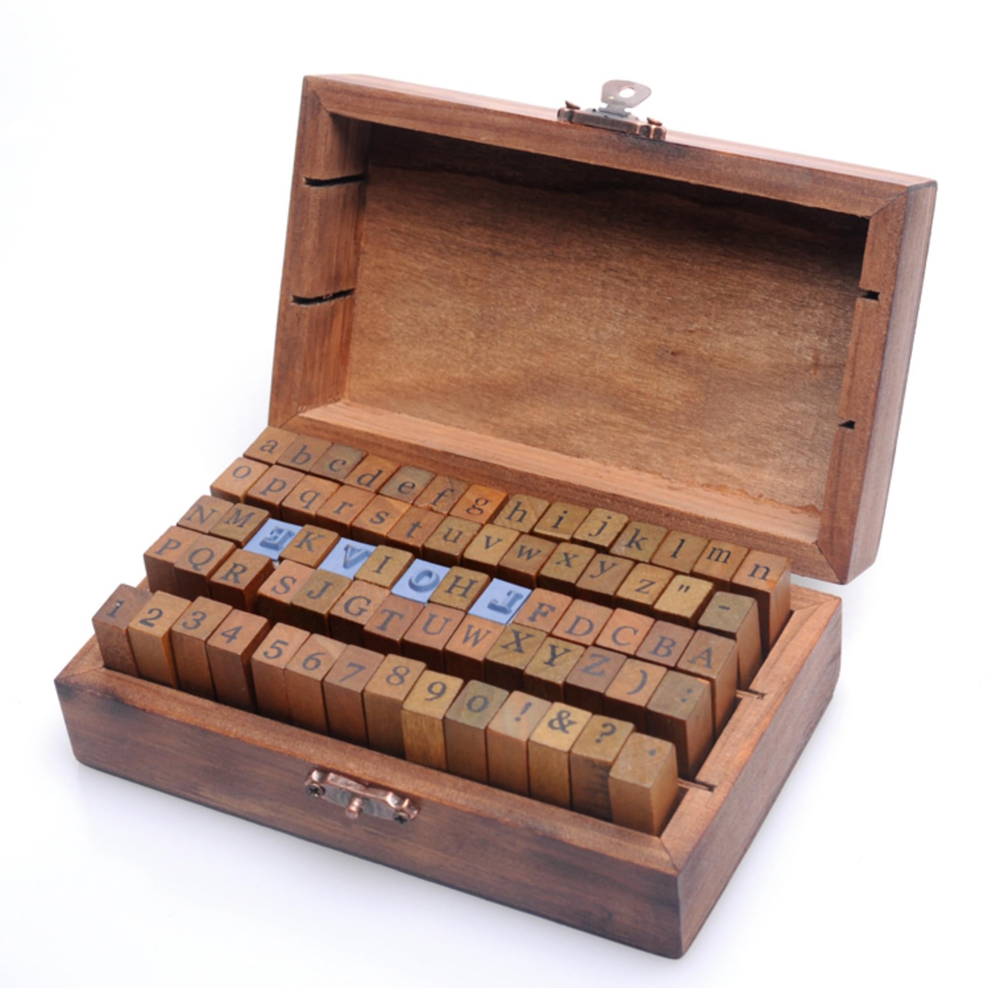 Vintage Style Wooden Rubber Alphabet Letters Number Stamps (70pcs Set of Print Style)