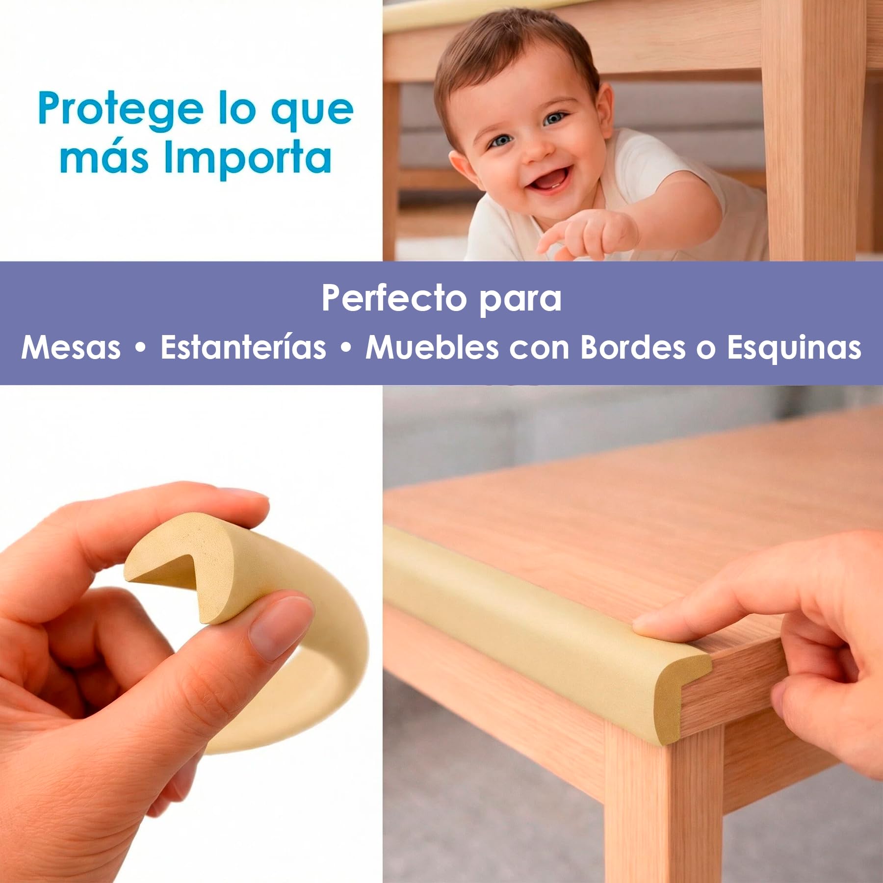 Protector de Bordes Bebé 2 Metros – Protector Bordes Mesa y Muebles con Espuma Antigolpes – Protector Esquinas Bebé con Adhesivo Fuerte – Seguridad Infantil para Mesas, Estanterías y Camas (Beige) — view 8