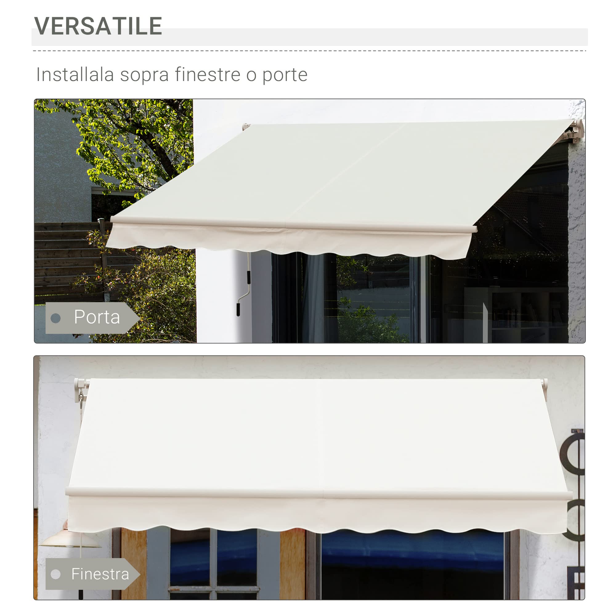 Outsunny Tenda da Sole Avvolgibile a Caduta Manuale 295x245cm Bianco Alluminio Poliestere Anti-UV