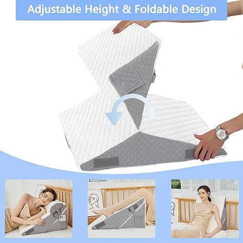 Miniatura 6 de YIHATA Almohada de cuña de cama para dormir, juego de almohada de cuña de espuma viscoelástica para poscirugía, almohada triangular ajustable de 12