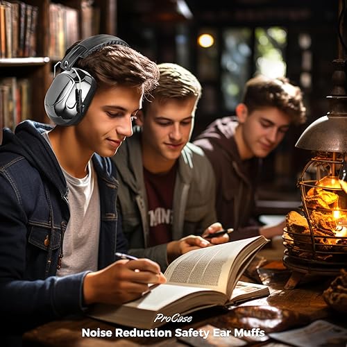 Vista 146 de ProCase - Orejeras de seguridad con protección auditiva NRR de 28 dB; para campos de tiro, podado de césped, construcción, carpintería, 1 - Azul puro
