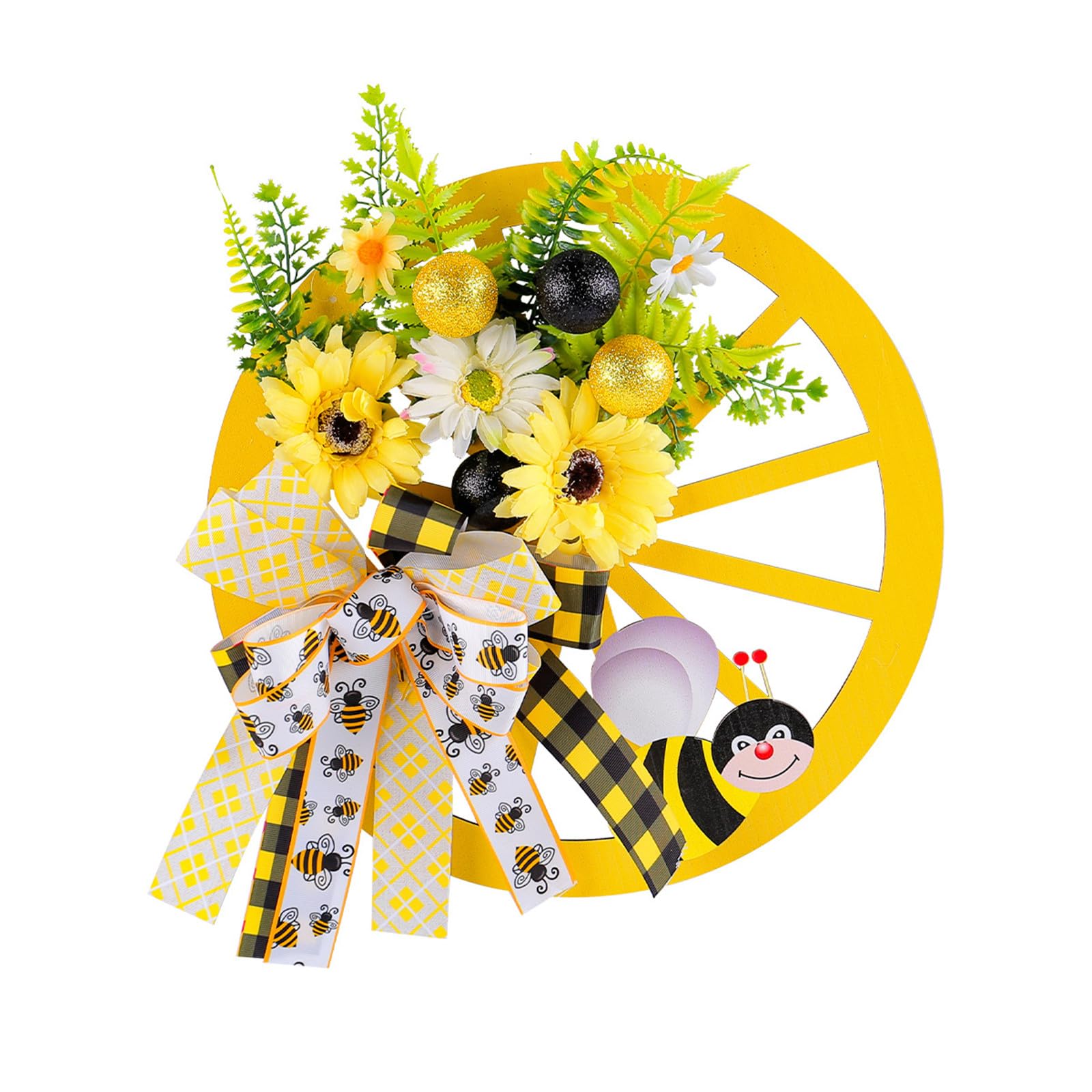 Tsophreniq Artificial Spring Wreath with Bowknot Front Door Wreath Sunflowers with Wheel for Door Garden Wedding Decorations Welcome