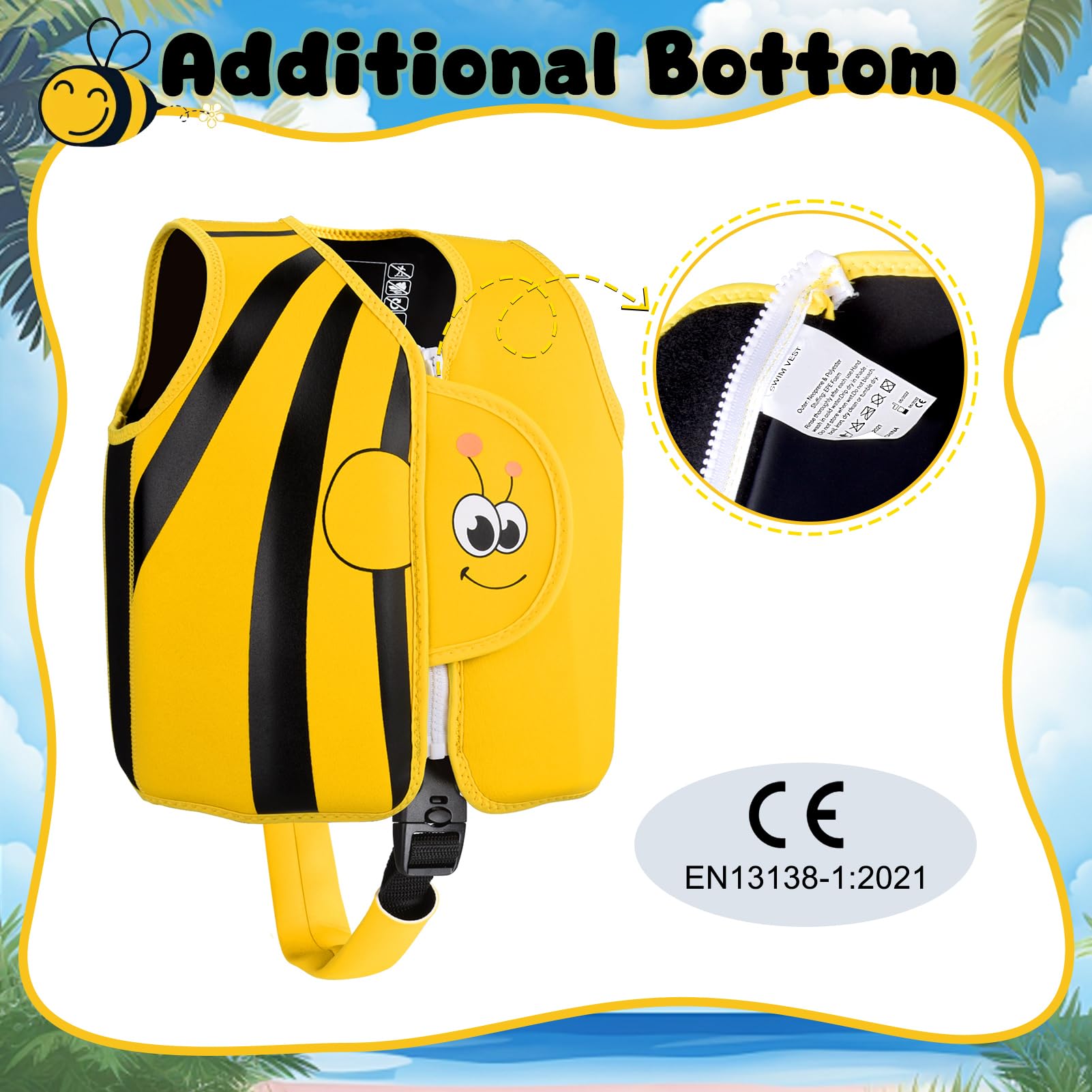 Fuqiduo Schwimmweste Kinder, Schwimmhilfe aus Neopren & EPE - mit Verstellbarem Schrittgurt für Mädchen/Jungen Wassersport