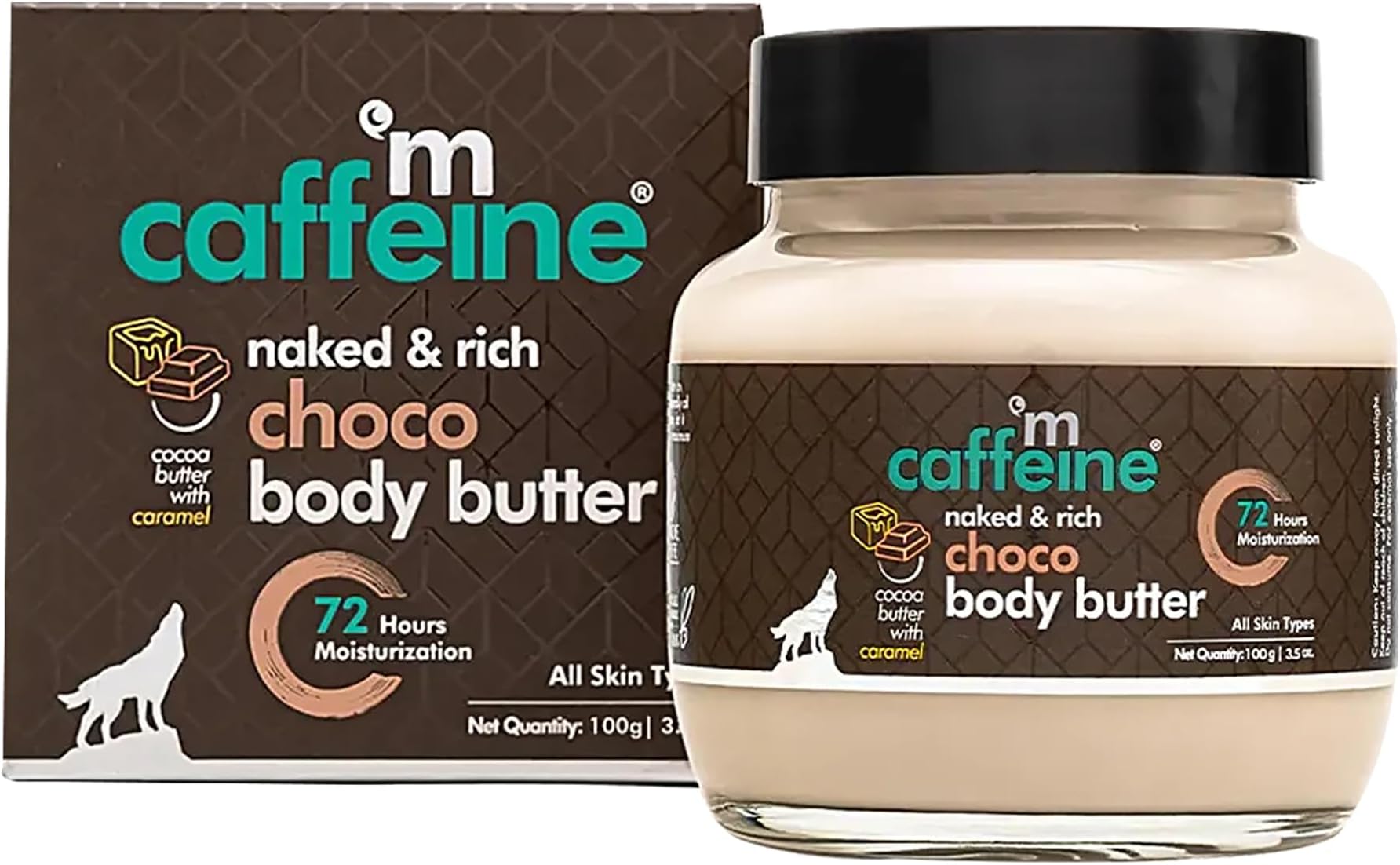 mCaffeine Choco & Shea Body Butter Moisturizer |Moisturization, Reduces Stretch Marks & Heals Dry Skin | Body Butter Lotion Cream for Women & Men | Non-Sticky for All Skin Types (100gm)