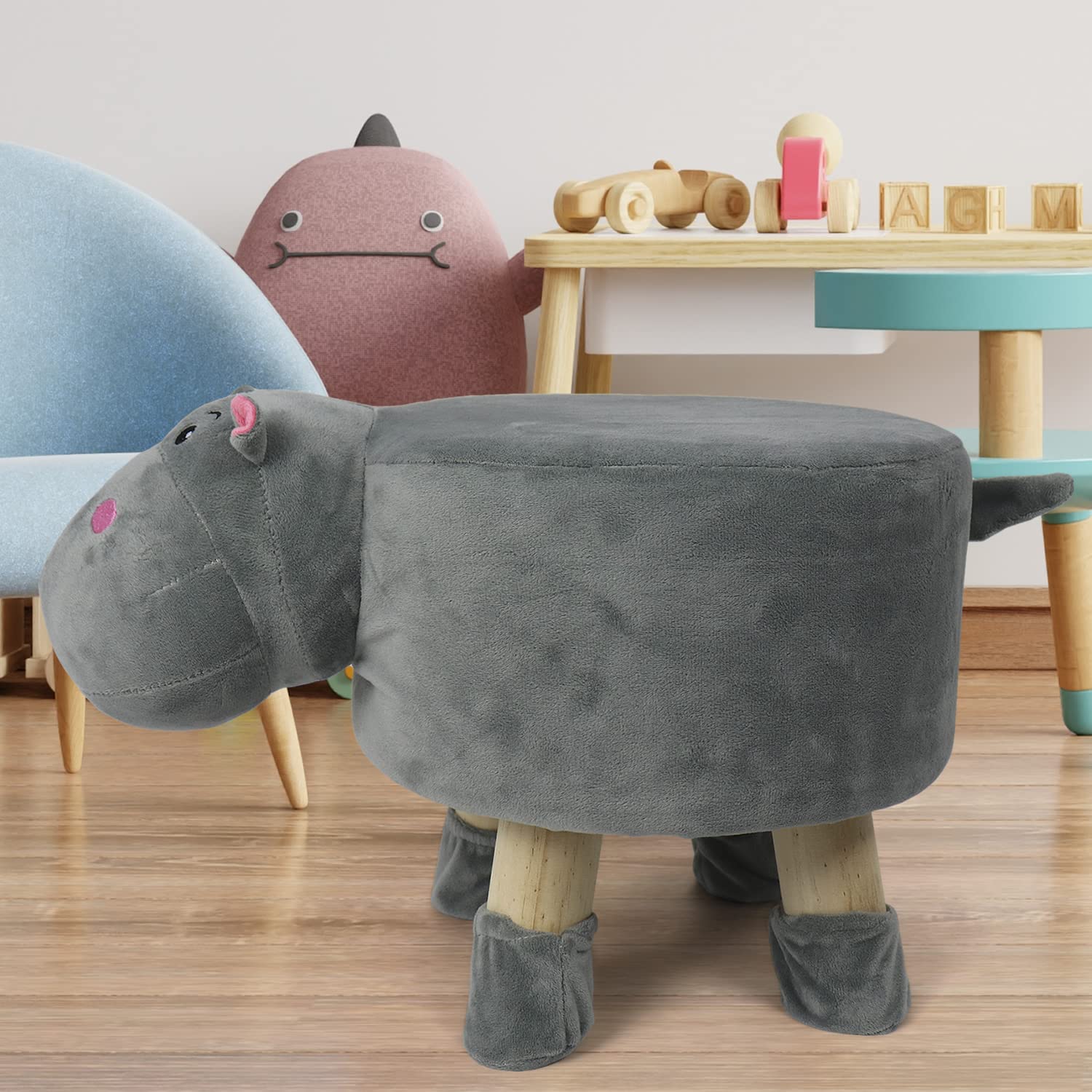 HAPPERS KIDS Taburete Infantil Hipopótamo, Asiento Auxiliar y Reposapiés para Niños