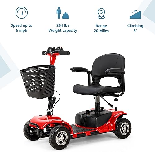 Miniatura 9 de Scooter de movilidad de 3 ruedas, silla de ruedas móvil de energía eléctrica para adultos mayores con luces plegable y compacta, scooter de viaje