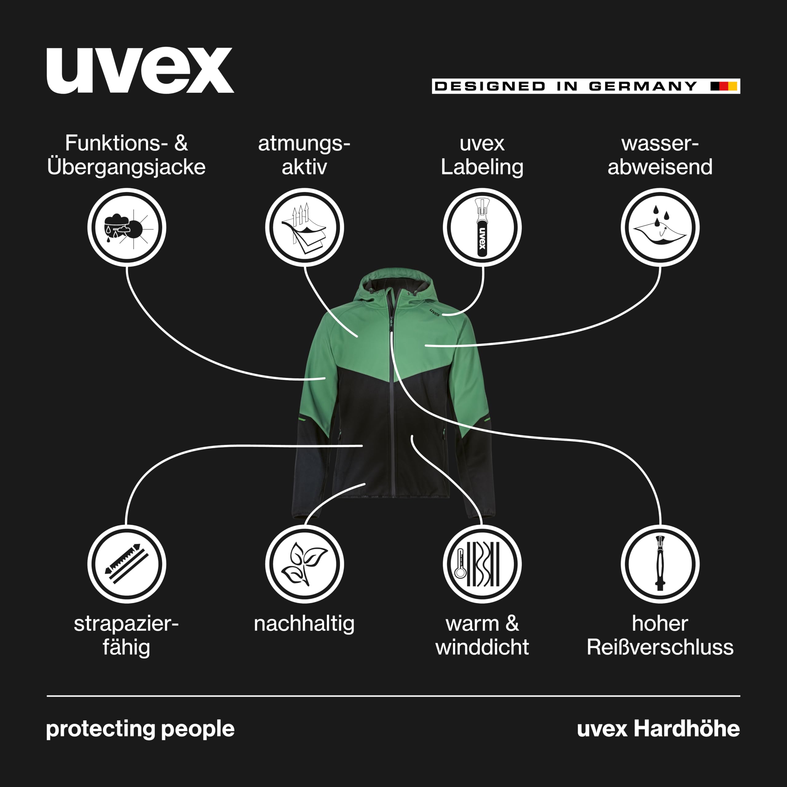 Uvex Veste Softshell Hardhöhe - Veste de Loisirs déperlante en Polyester recyclé avec capuche réglable