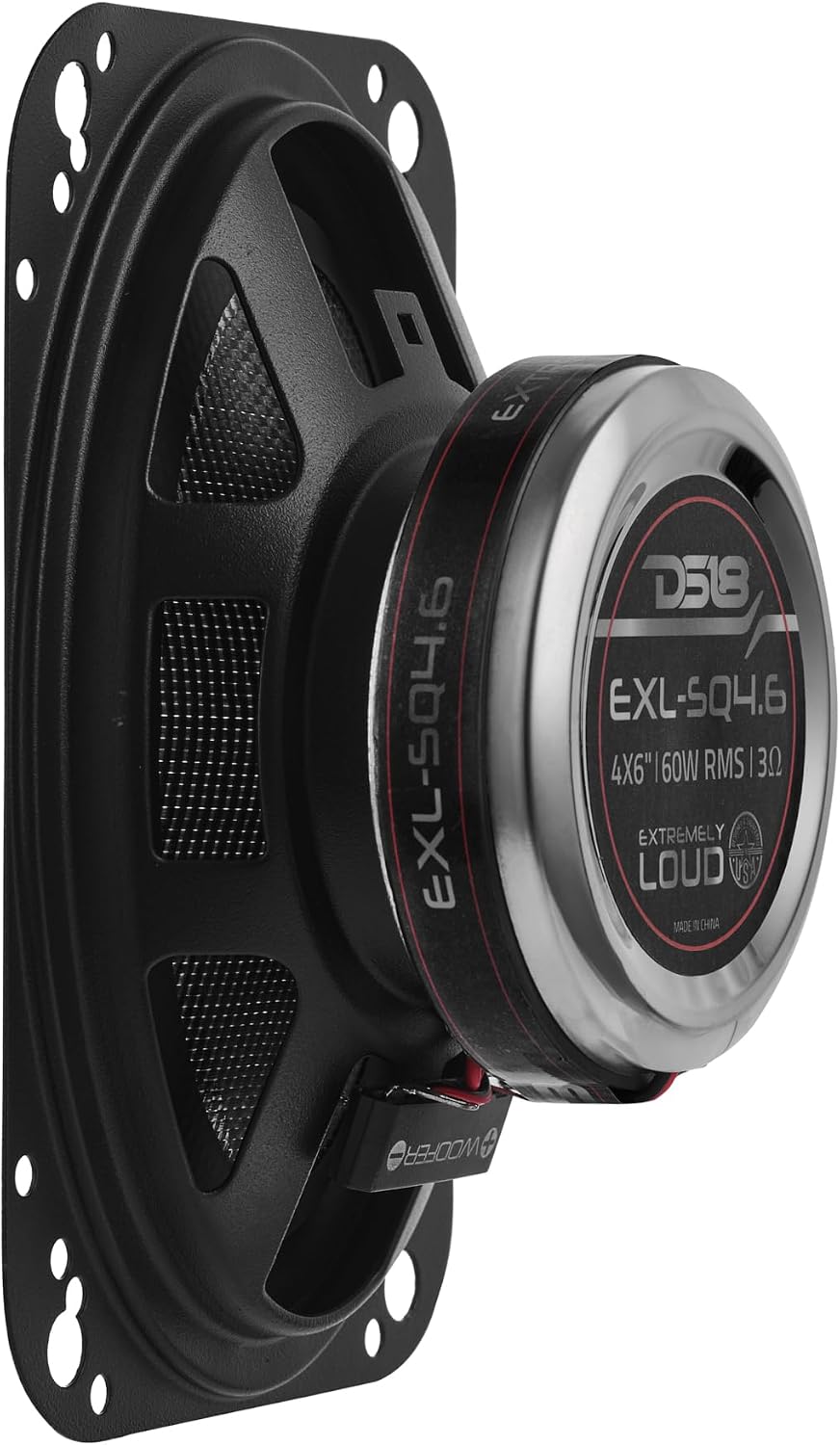 DS18 EXL-SQ4.6 4x6” 2-Way Coaxial Speakers – Pair, 60W RMS 260W Max – Glass Fiber Cone, Neodymium Tweeter, 3-Ohm, Black Steel Basket